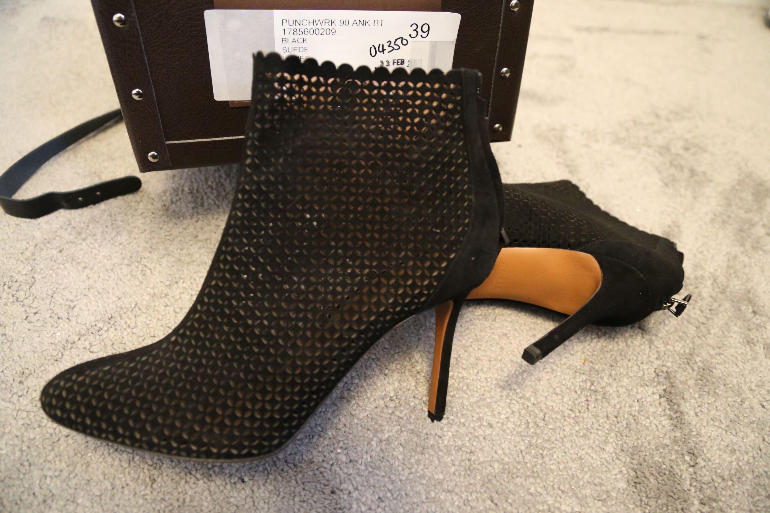 Black Suede Laser Cutout Ankle Boots