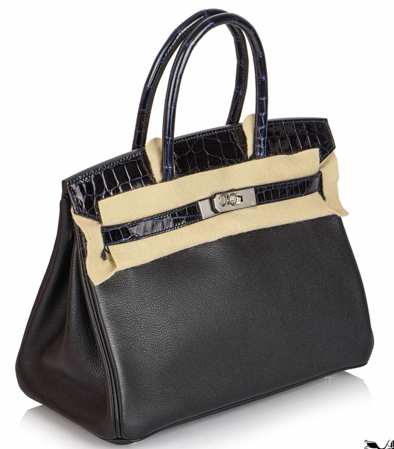 Bleu Marine & Noir Lisse Birkin Touch 30 PHW
