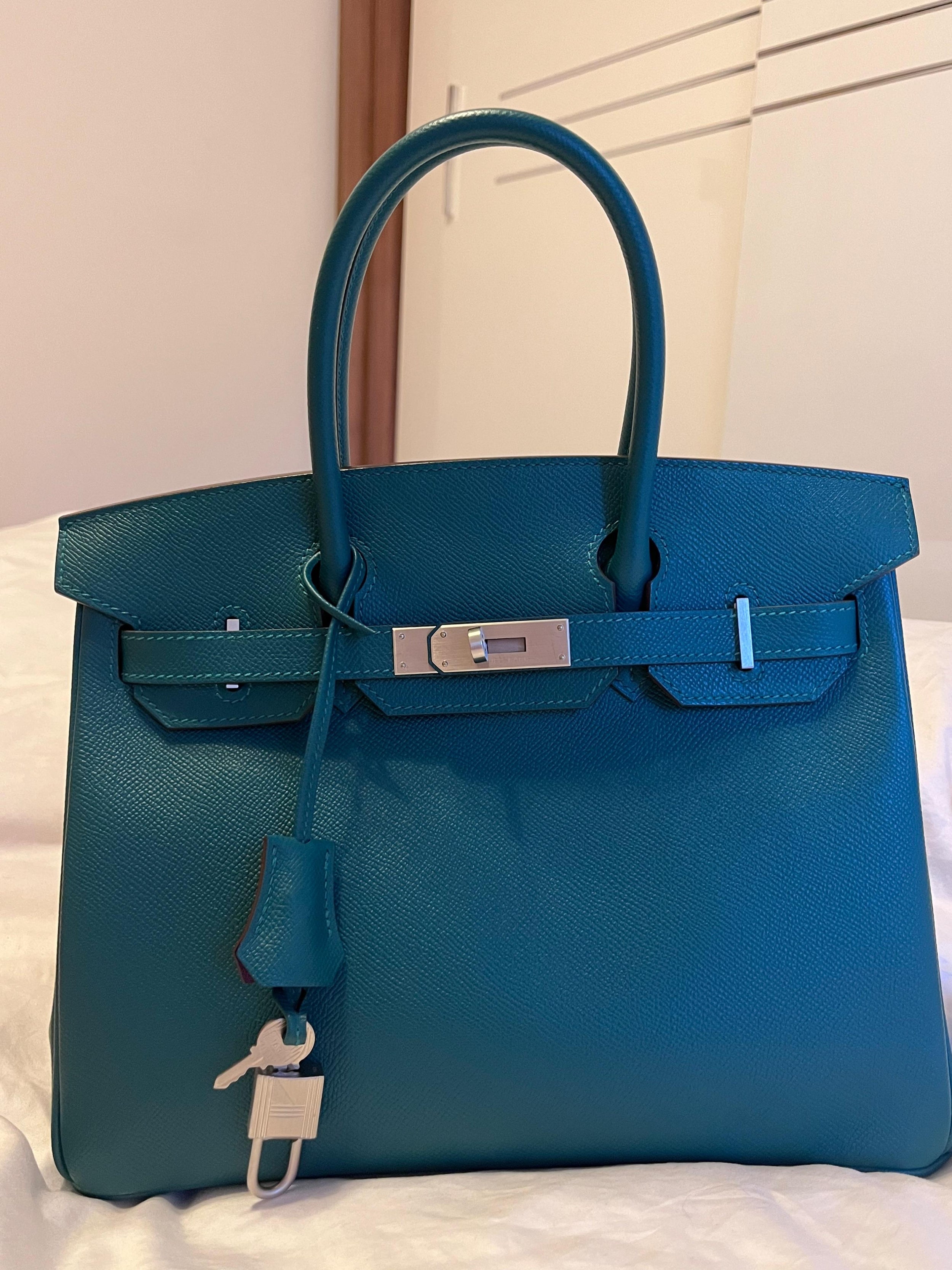 Hermes HSS  Birkin 30 in Malachite and Anenmone Epsom Leather with Brushed Palladium Hardware