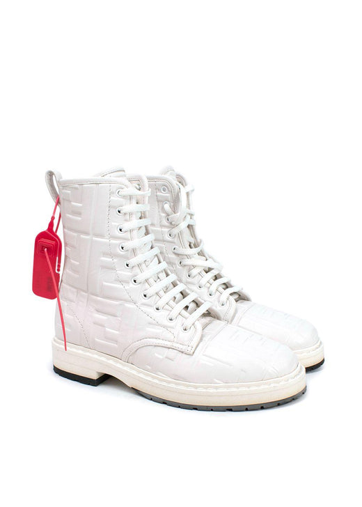 Fendi White Nappa FF Embossed Biker Boots