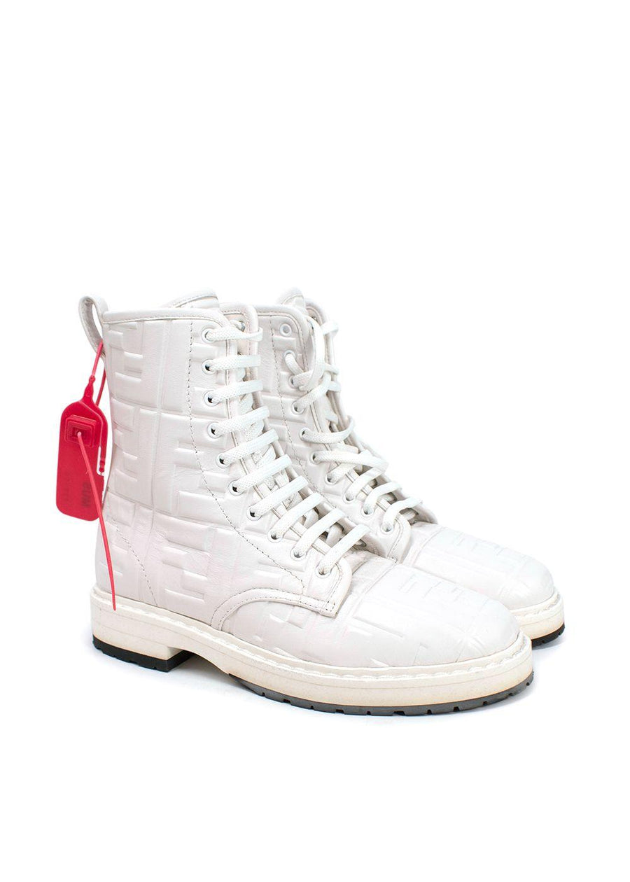 Fendi White Nappa FF Embossed Biker Boots