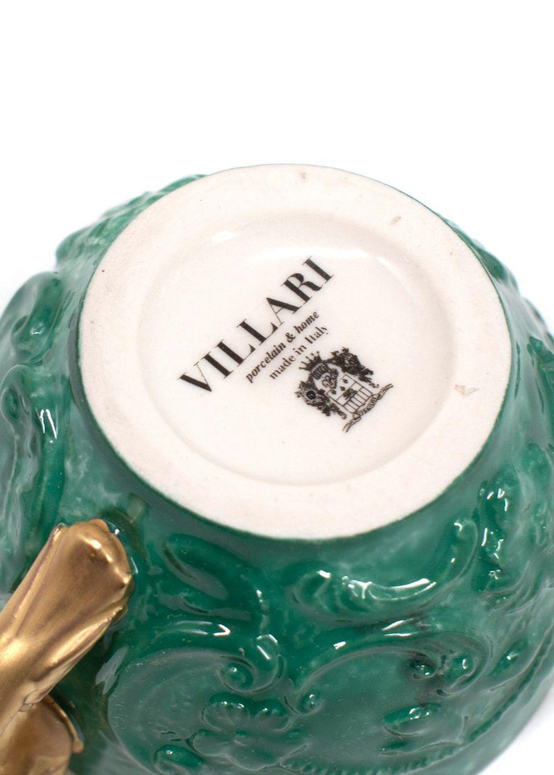 Villari Emerald Green and Gold Porcelain Tea Cup and Saucer Set