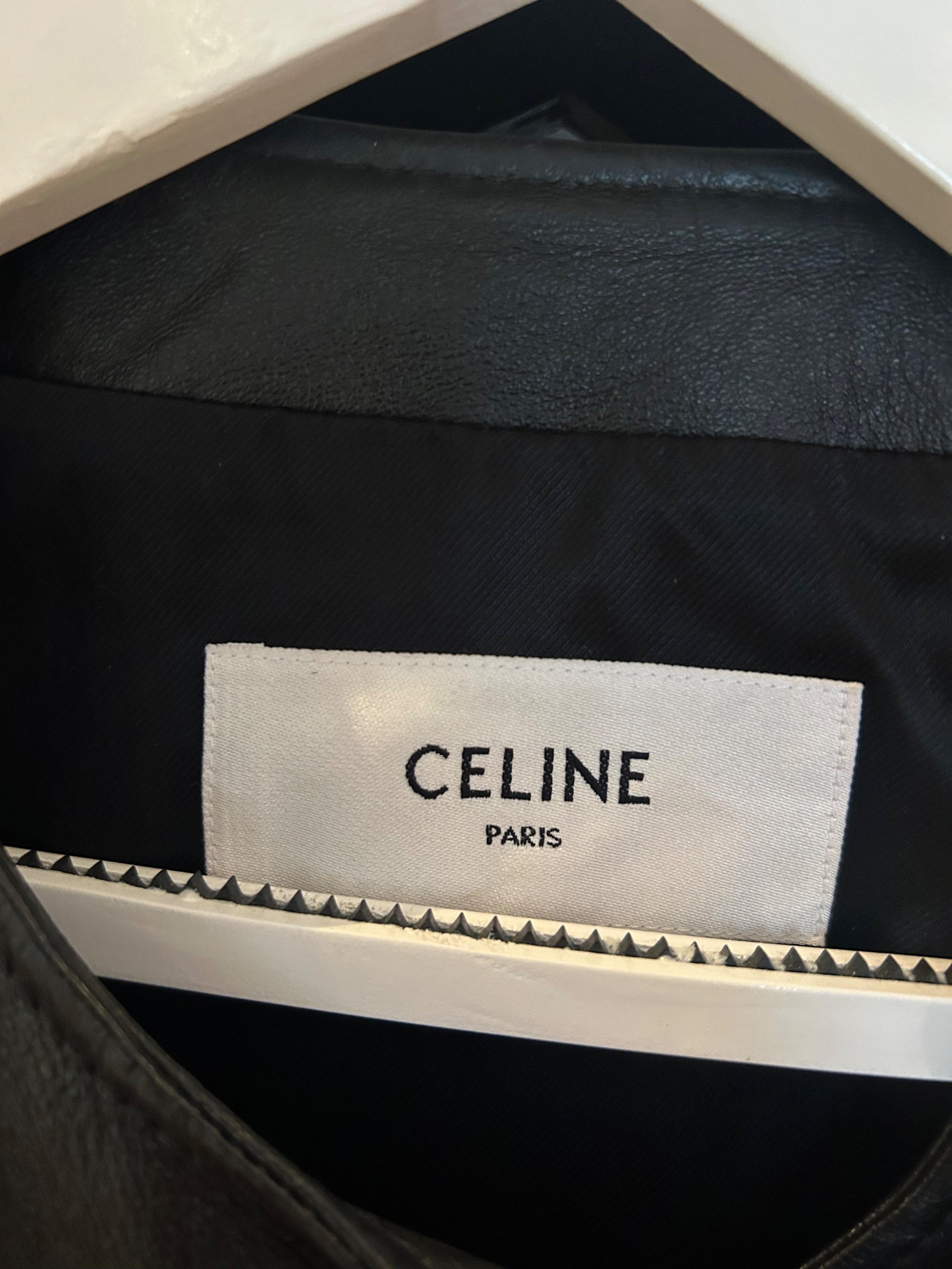 Celine Black Leather Buckle Detail Jacket