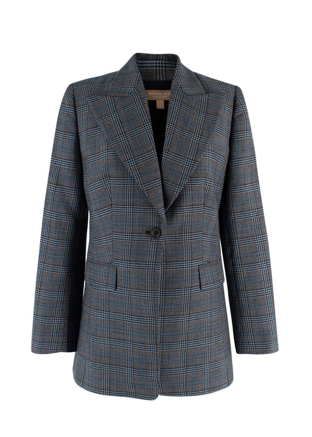 Michael Kors Grey Check Wool Single Breasted Blazer
