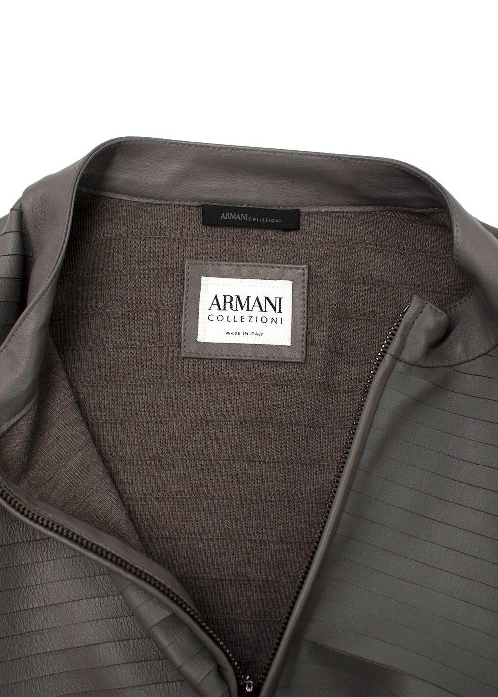 Armani Collezioni Grey Pleated Leather Jacket
