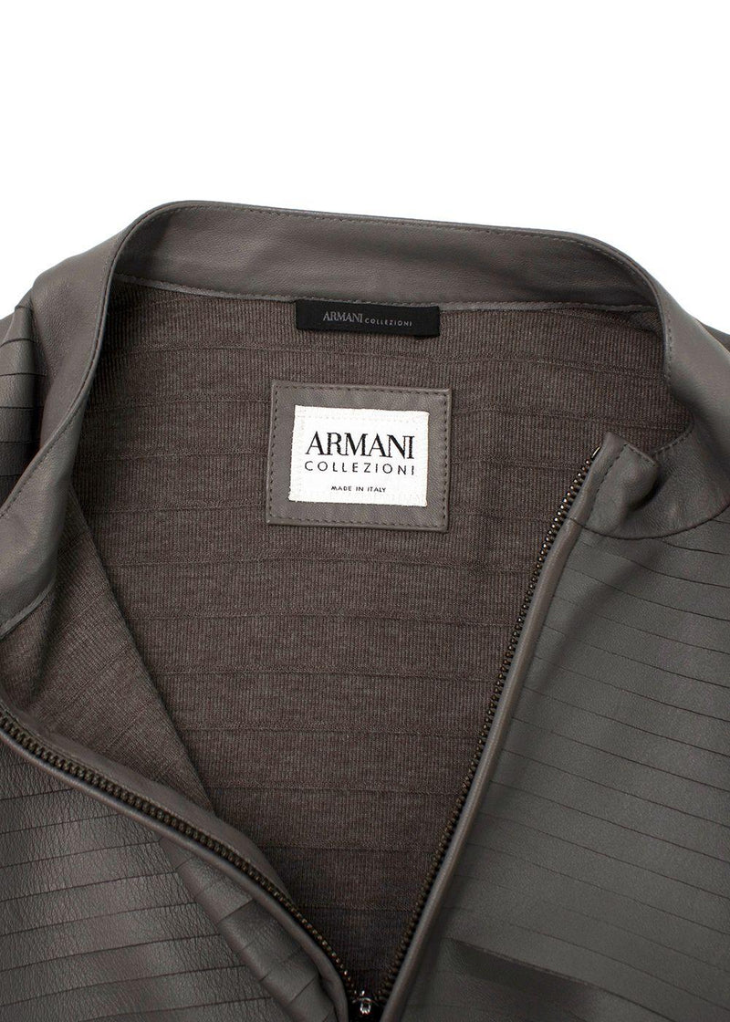 Armani Collezioni Grey Pleated Leather Jacket