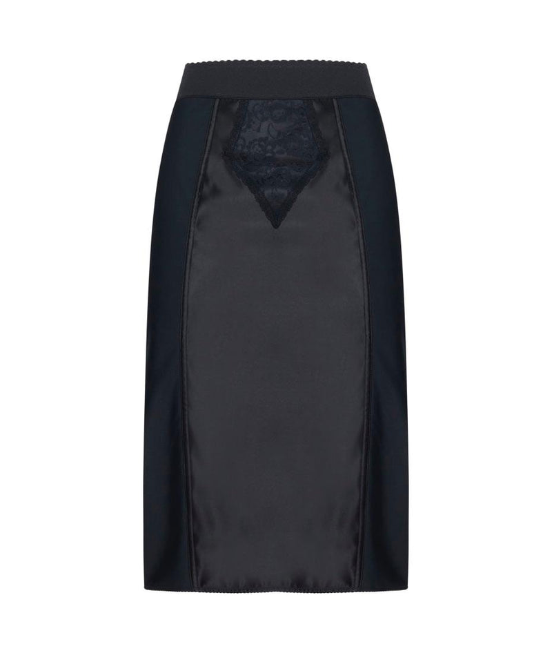 Black Powernet And Satin Midi Skirt