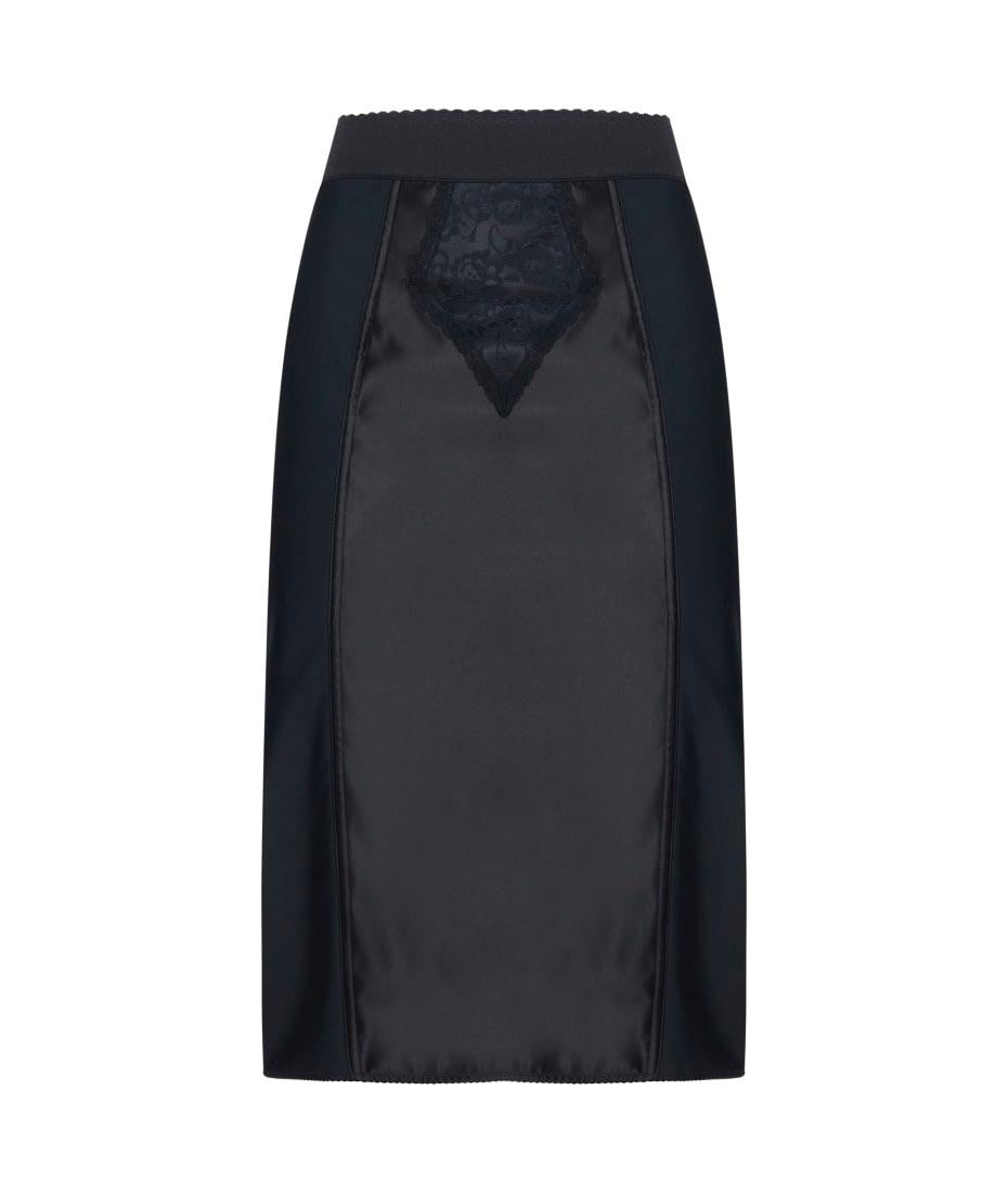 Black Powernet And Satin Midi Skirt