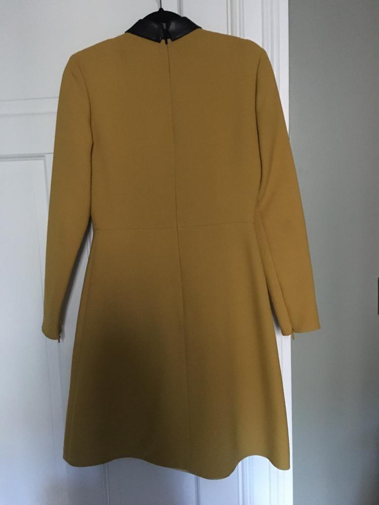 Gucci Yellow Embellished Crepe Dress with Leather Collar