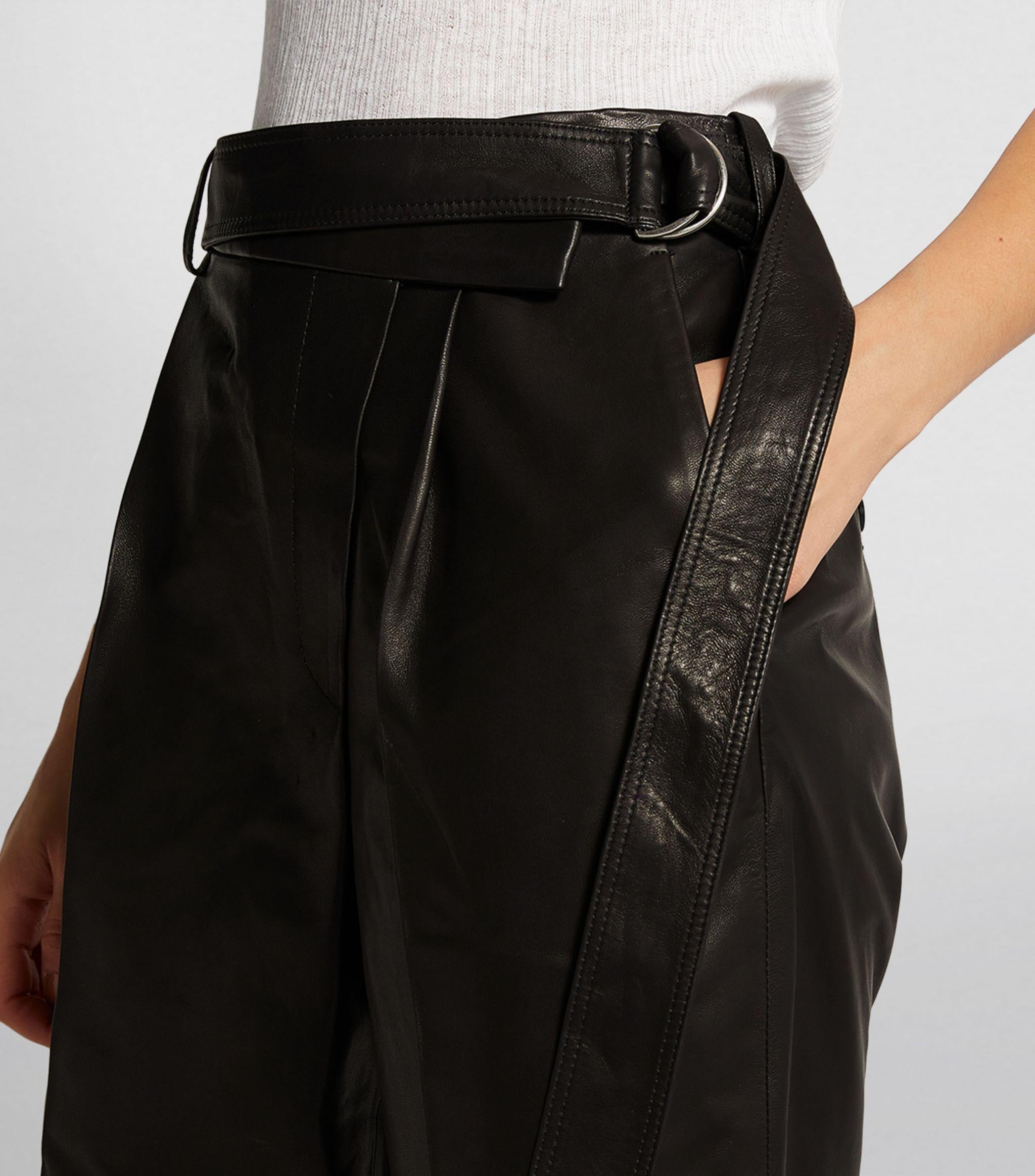 Black Leather Belted Wrap Shorts