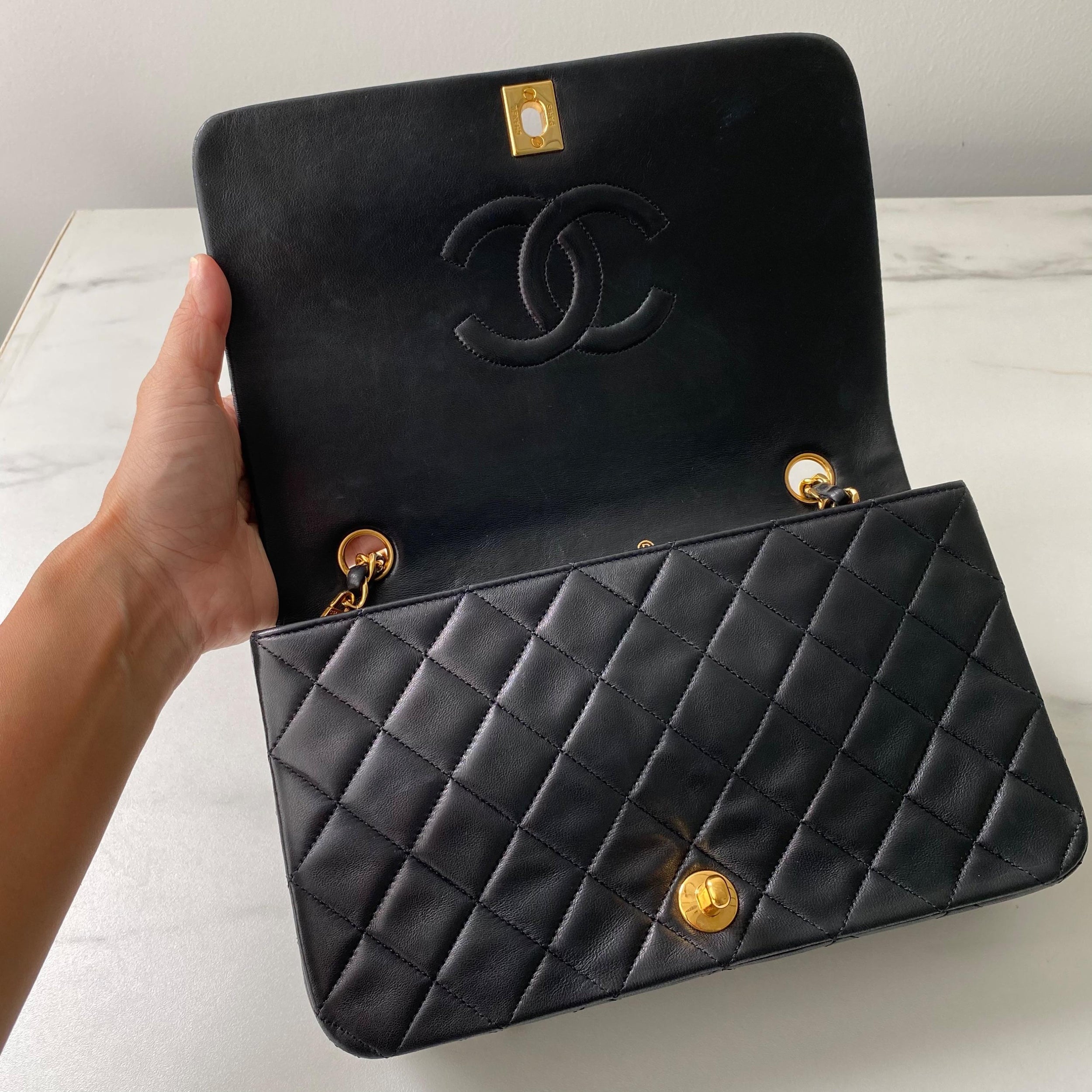 Vintage Black Leather Quilted Single Flap Bag
