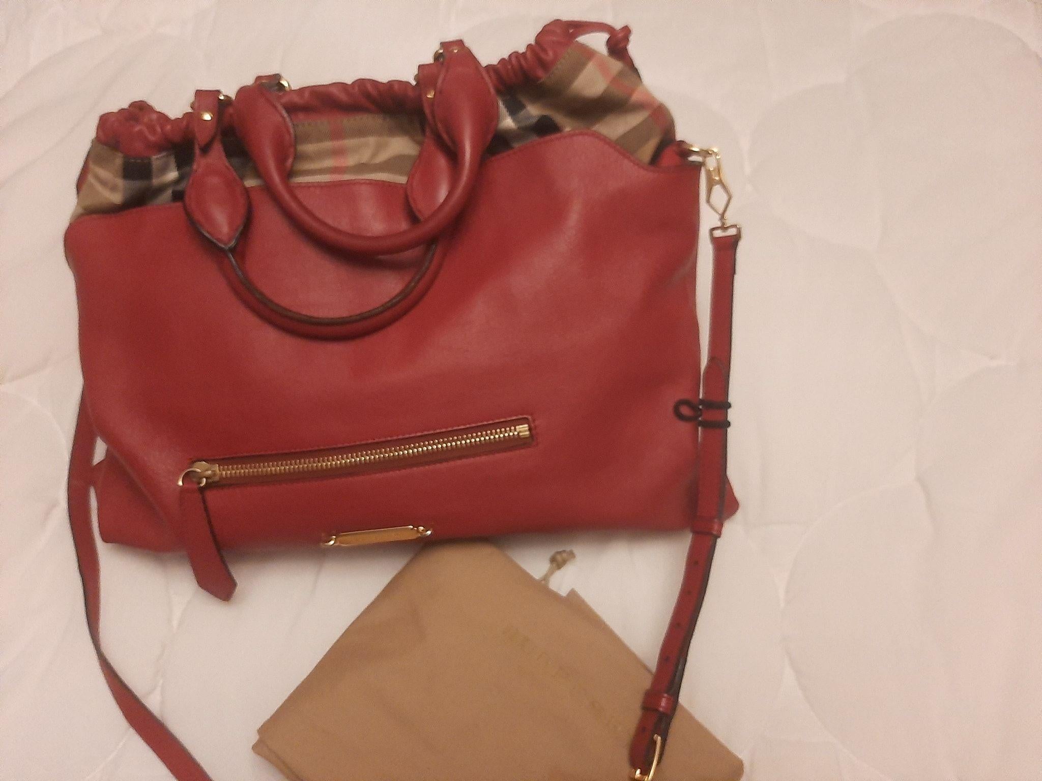 Red Leather/House Check Big Crush Bag