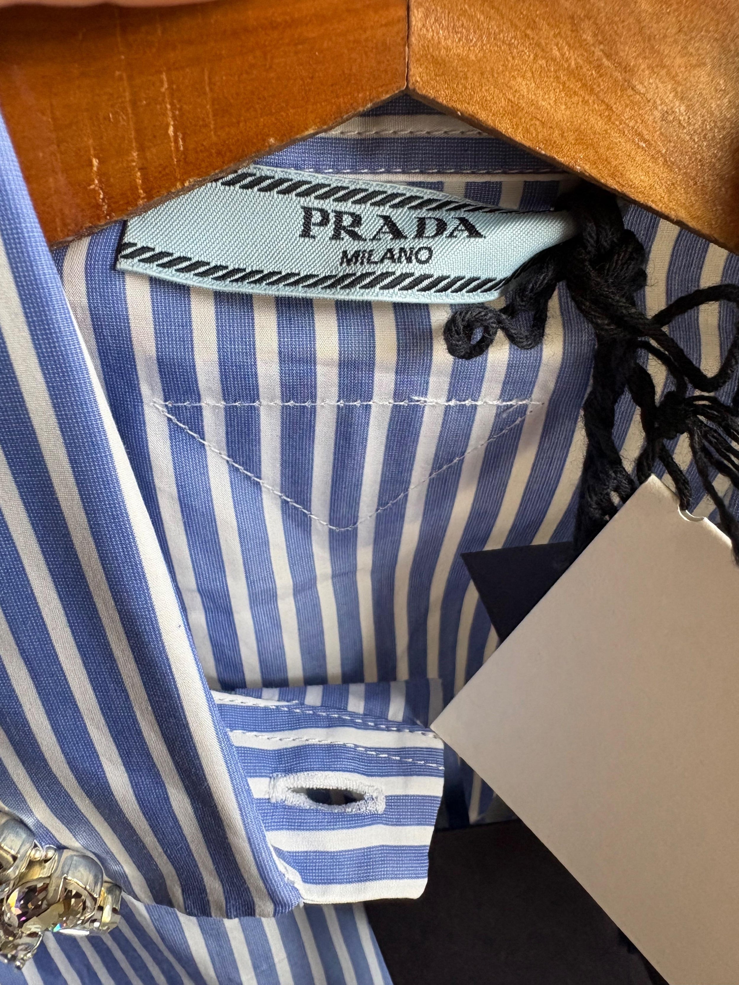 Prada Embellished Collar Striped Shirt