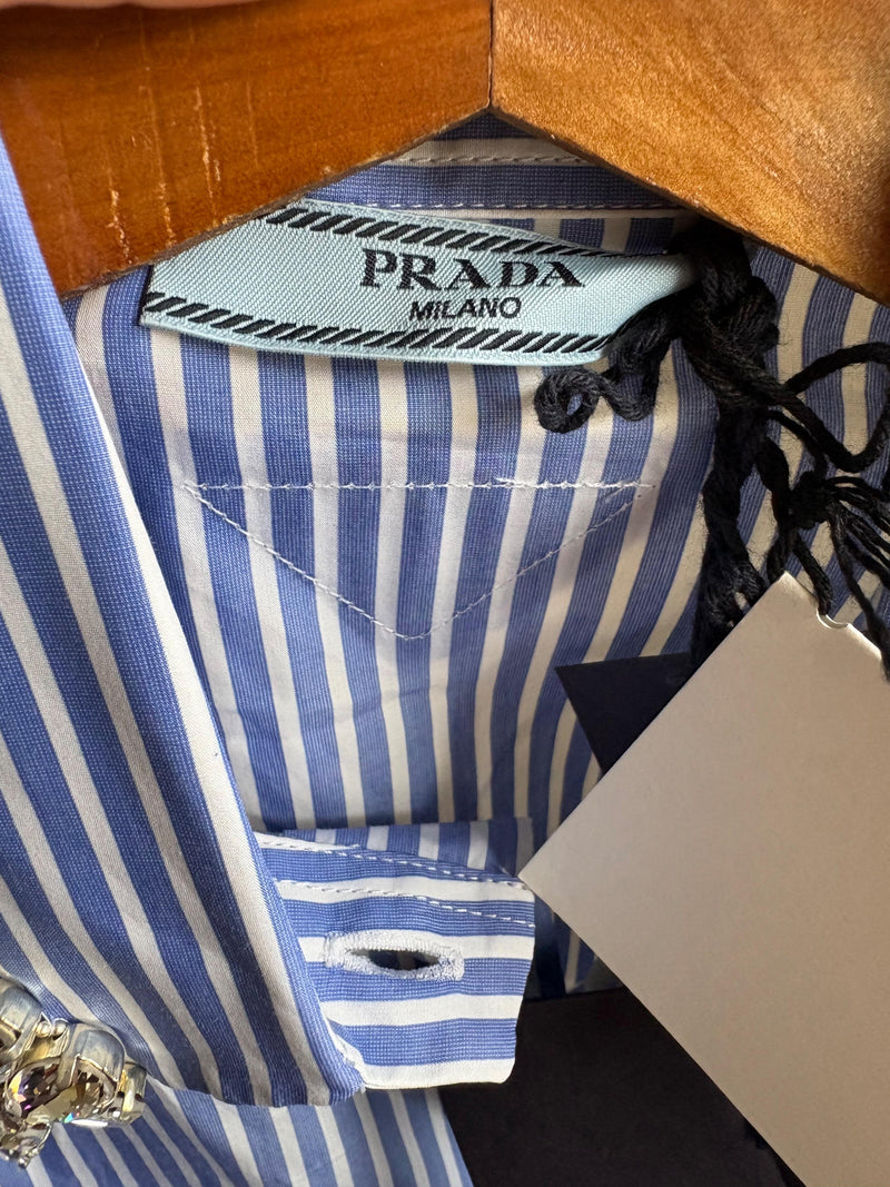 Prada Embellished Collar Striped Shirt