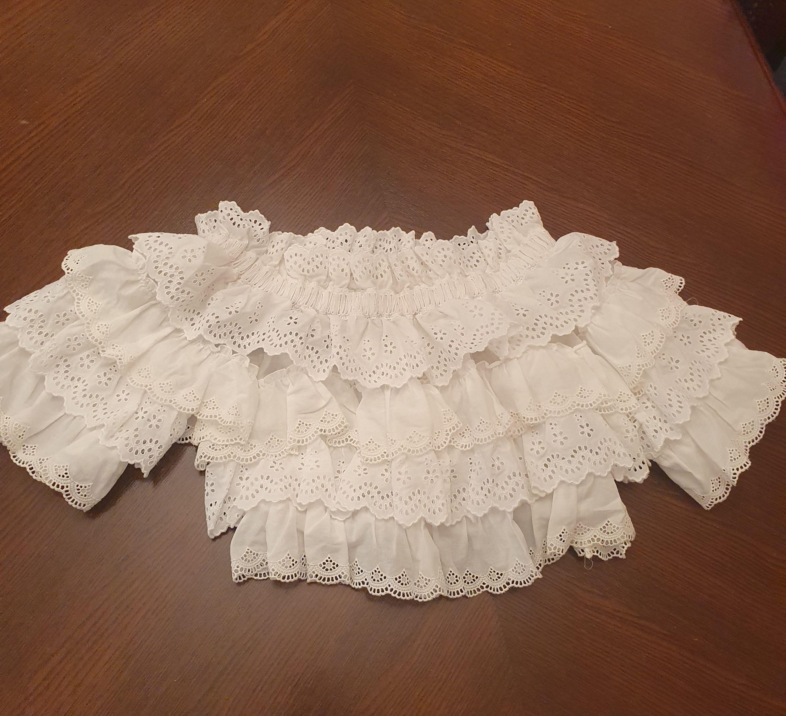 White cotton Broderie Anglaise ruffled crop top