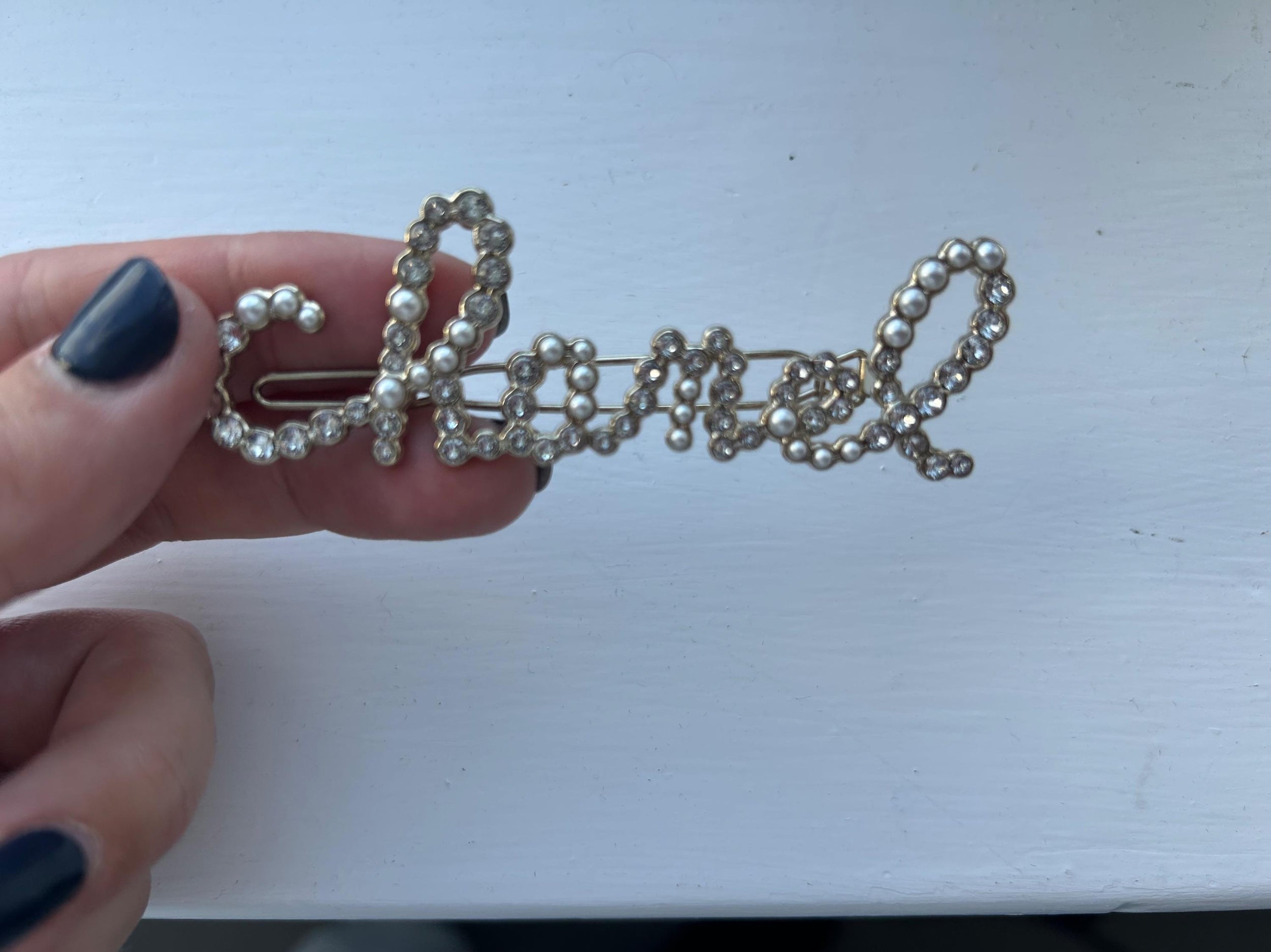 Chanel Faux Pearl Logo Hair Clip