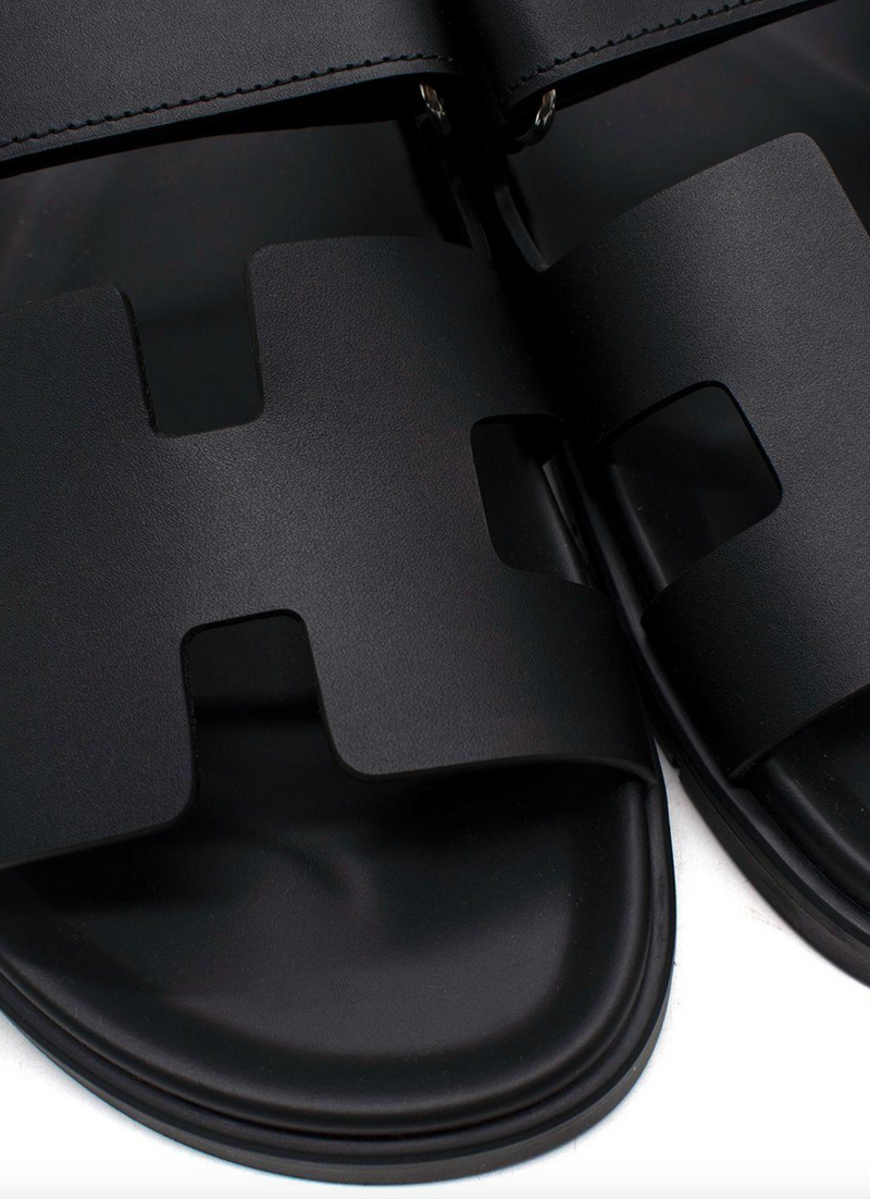 Hermes Black Leather Chypre Sandal