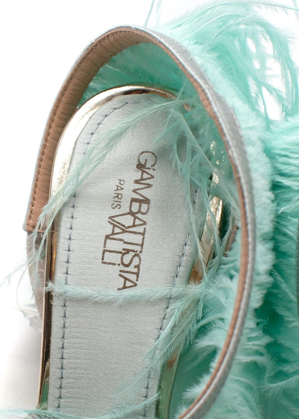 Green Ostrich Feather Satin Slingbacks