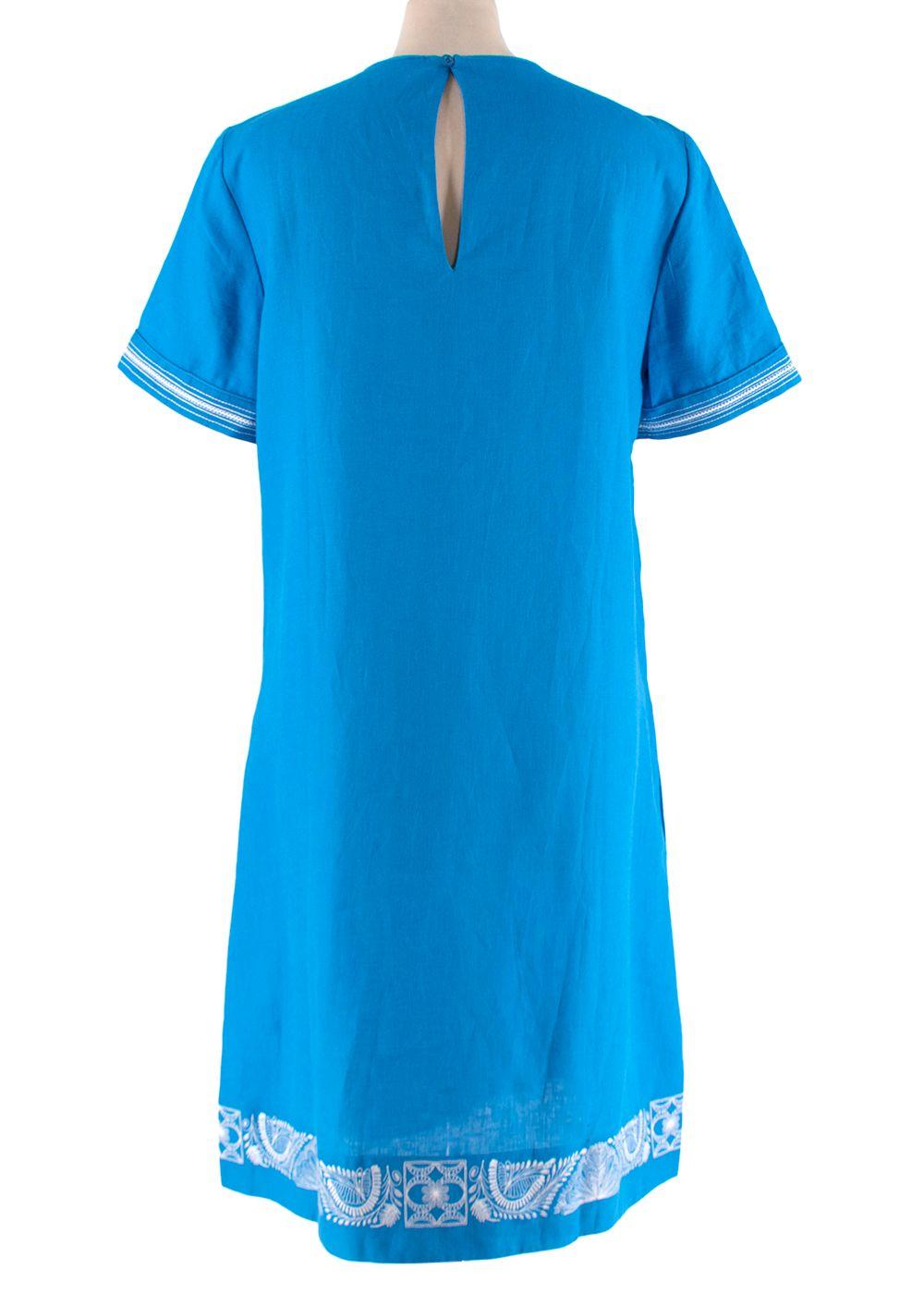 Loro Piana Blue flax embroidered hem shift dress