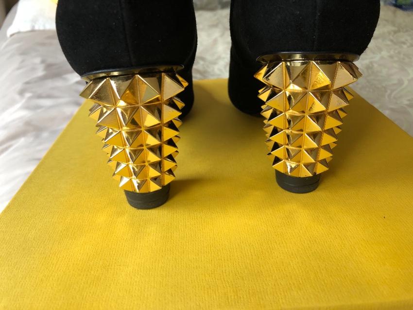 Fendi Black Suede Ankle Boots with Gold Spiked Heel