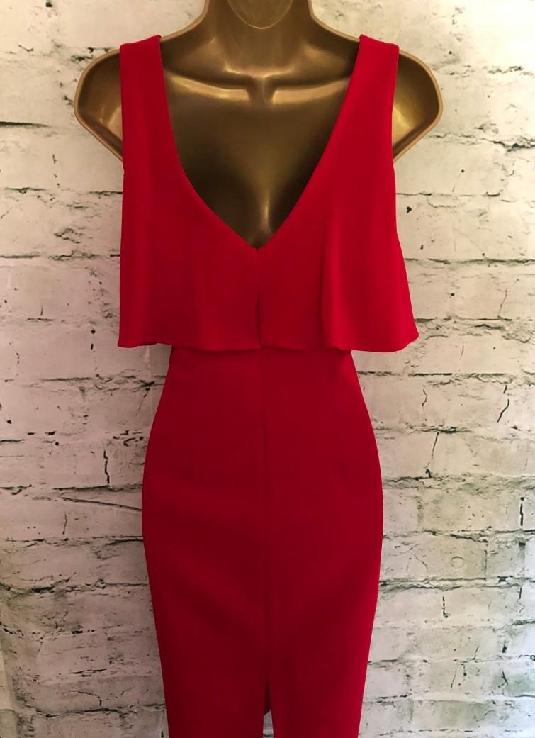Red Fitted Dress with Ruffle Overlay