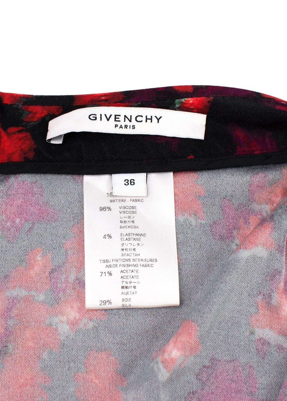 Givenchy Red and Black Floral Ruched Fitted Skirt