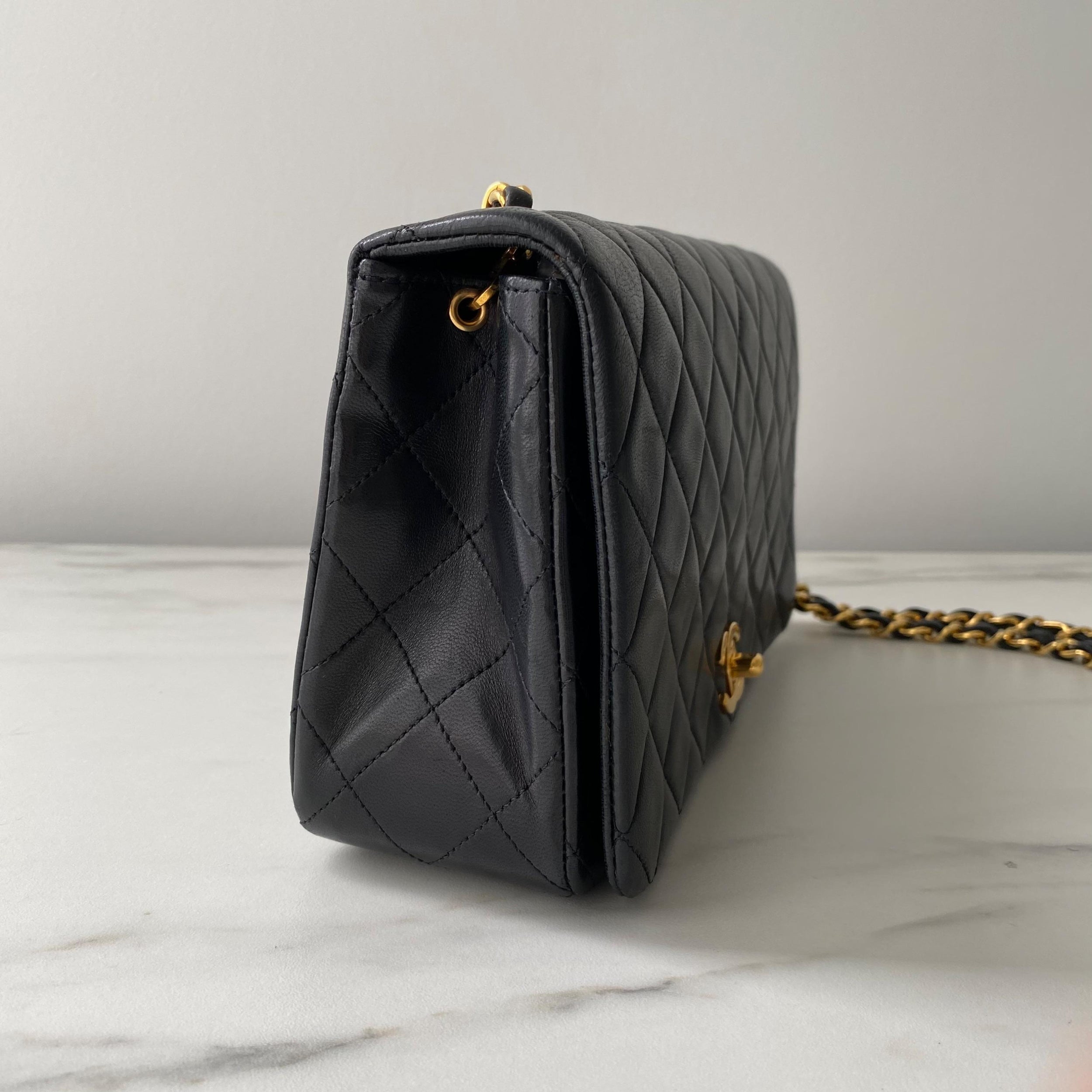 Vintage Black Leather Quilted Single Flap Bag