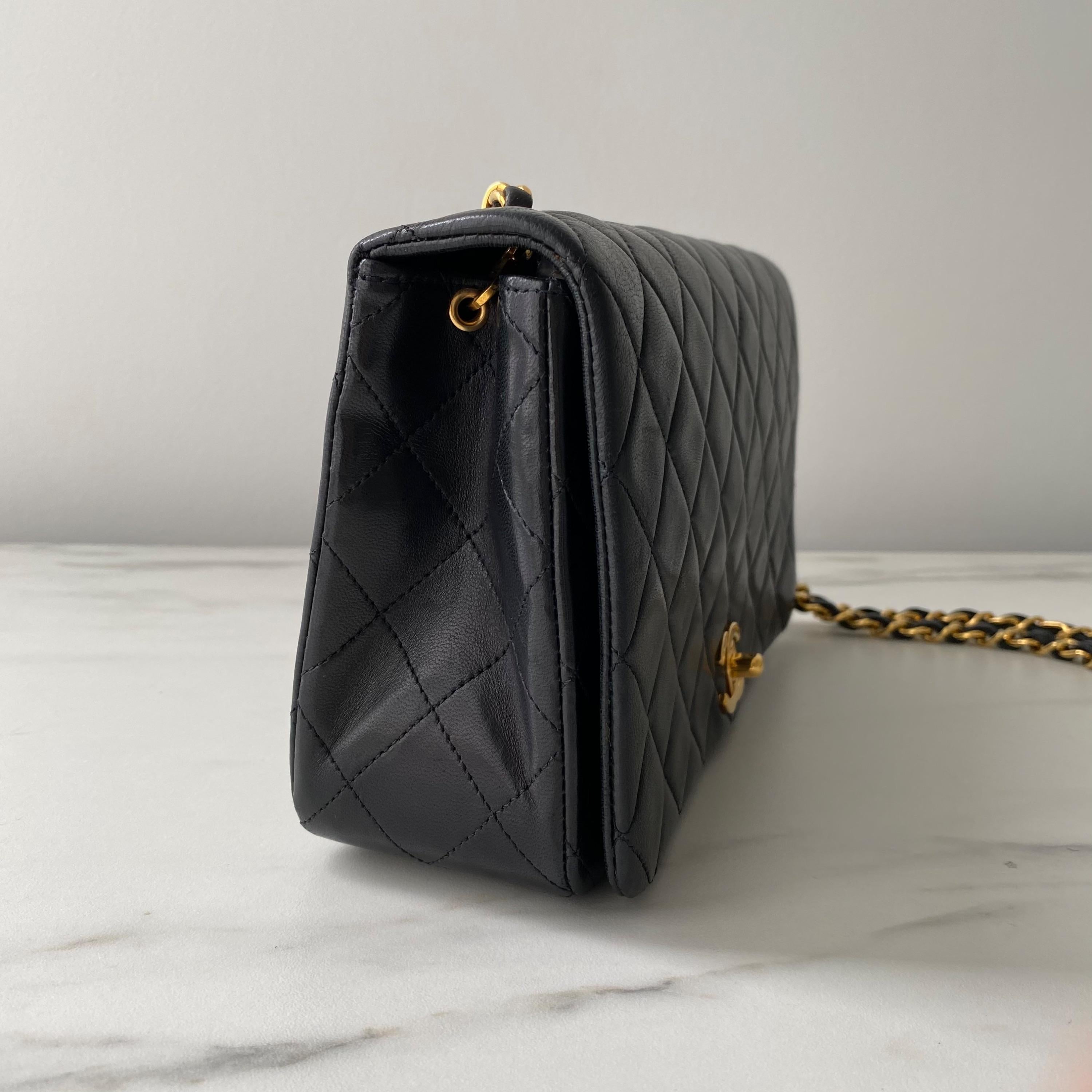 Vintage Black Leather Quilted Single Flap Bag