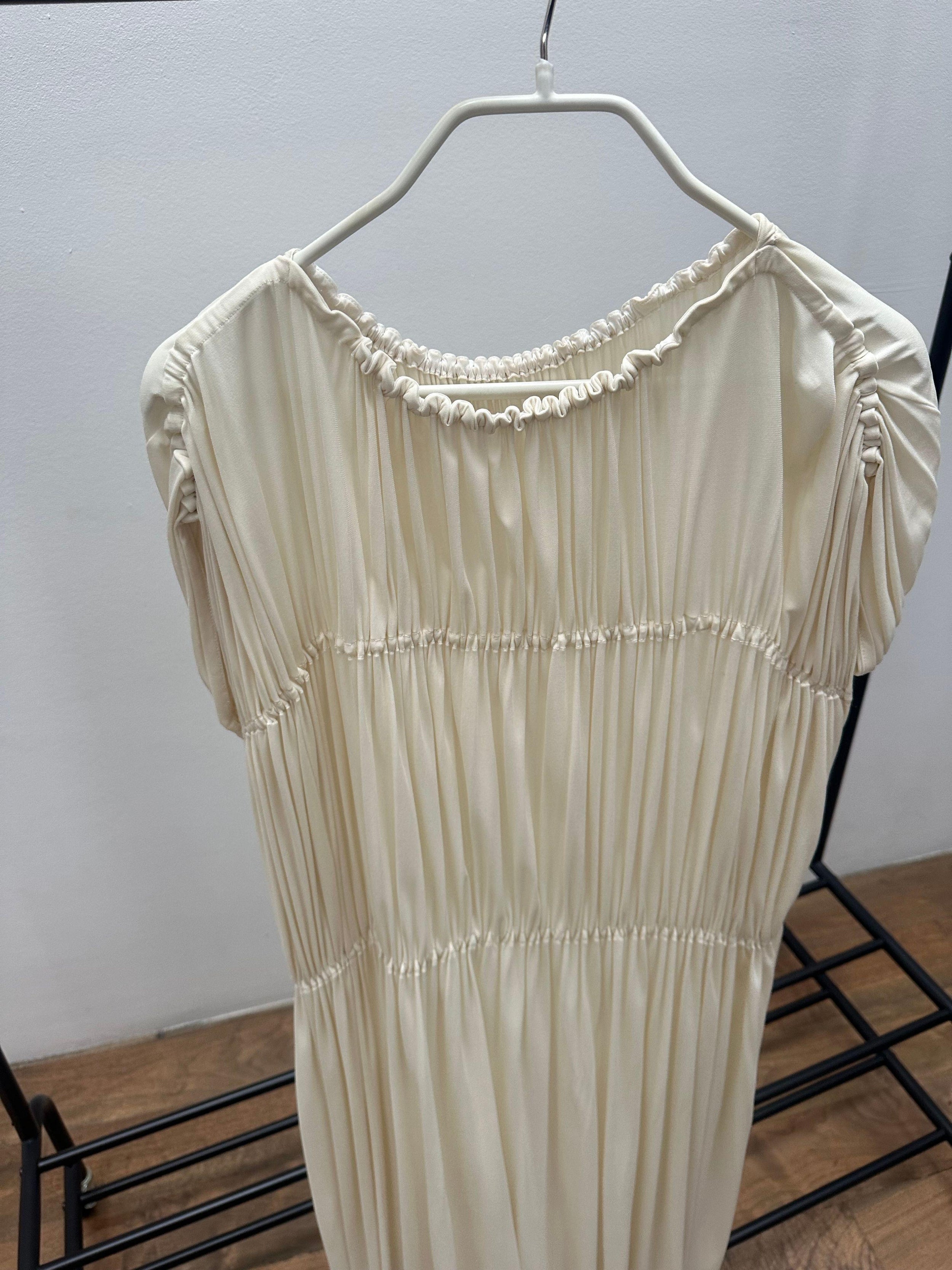 Jil Sander Cream Pleated Dress