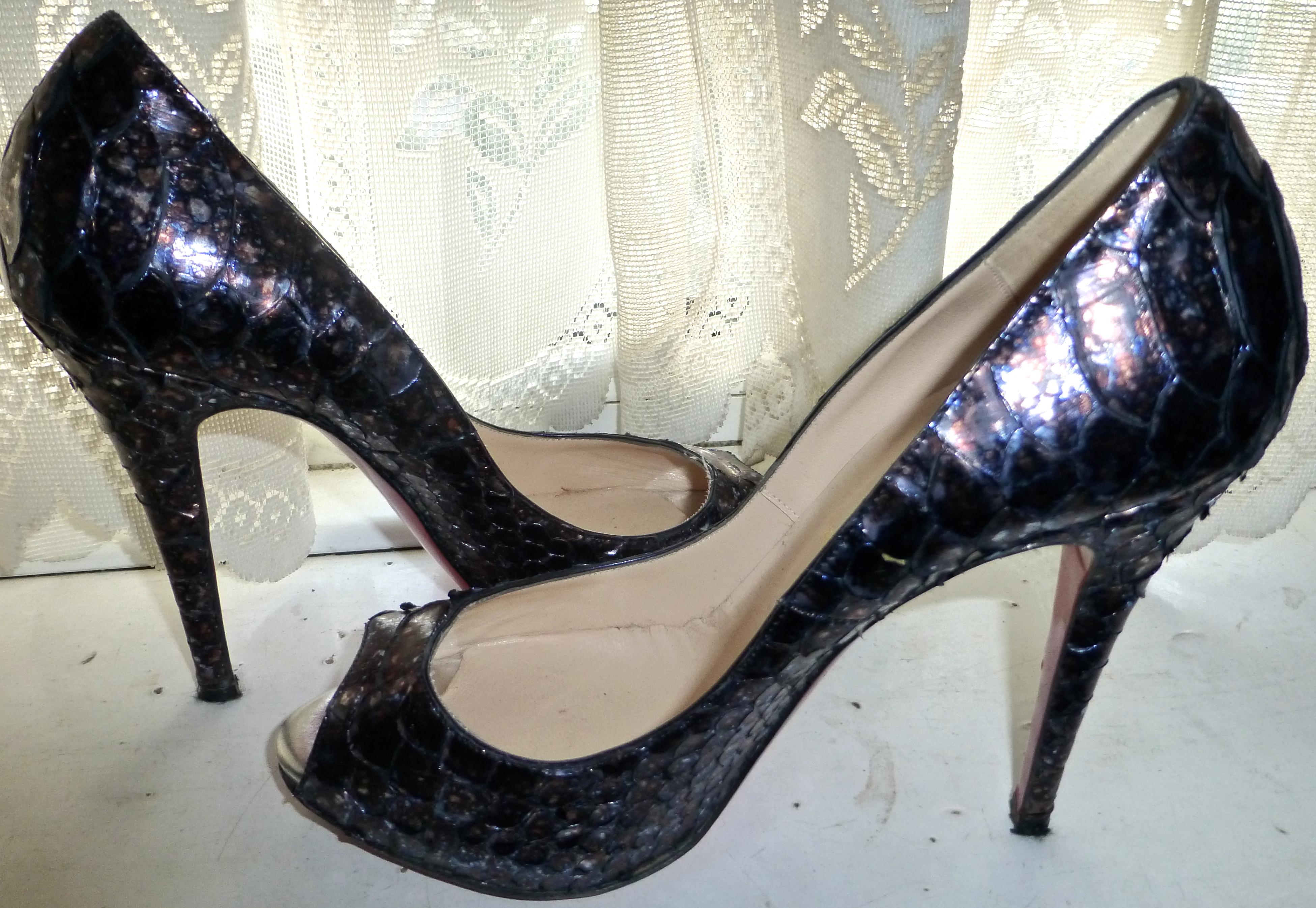 CHRISTIAN LOUBOUTIN Blue Acid Python Lady Claude 38.5 UK 5.5 US 8.