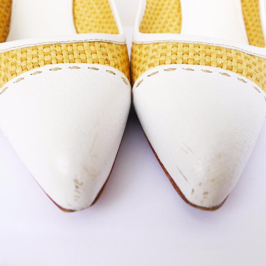 Prada Leather Raffia Slingback Heels