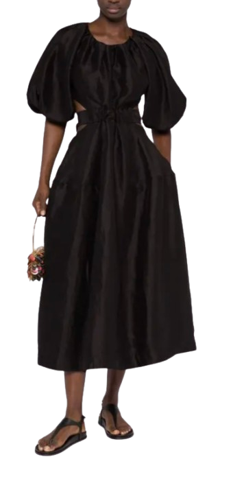 Aje. Mimosa Black Puff Sleeve Midi Dress