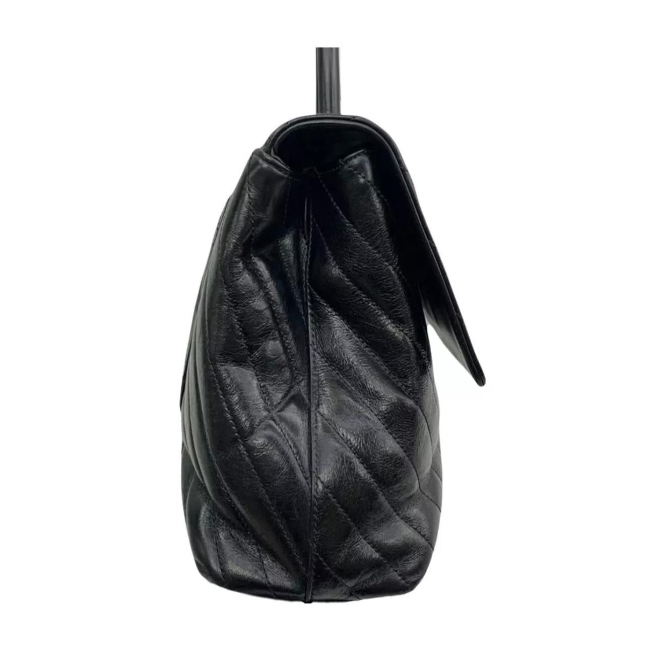 Chanel Black Chevron Large Coco Top Handle