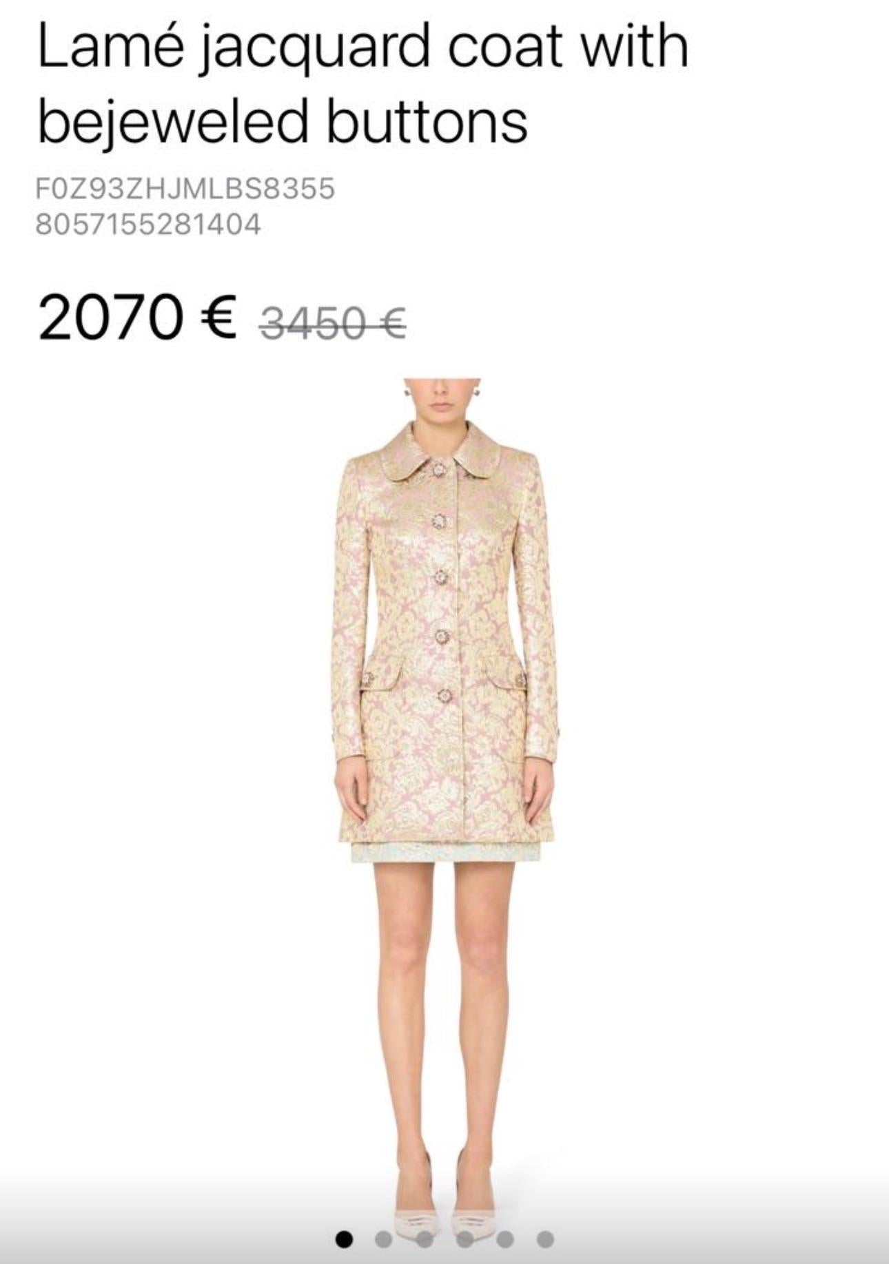 Dolce & Gabbana JGold Rose acquard Crystal Button Coat