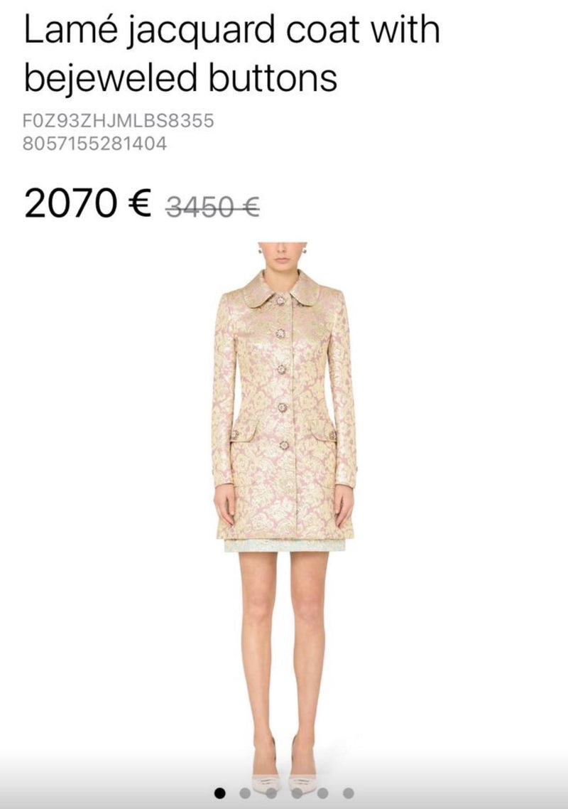 Dolce & Gabbana JGold Rose acquard Crystal Button Coat