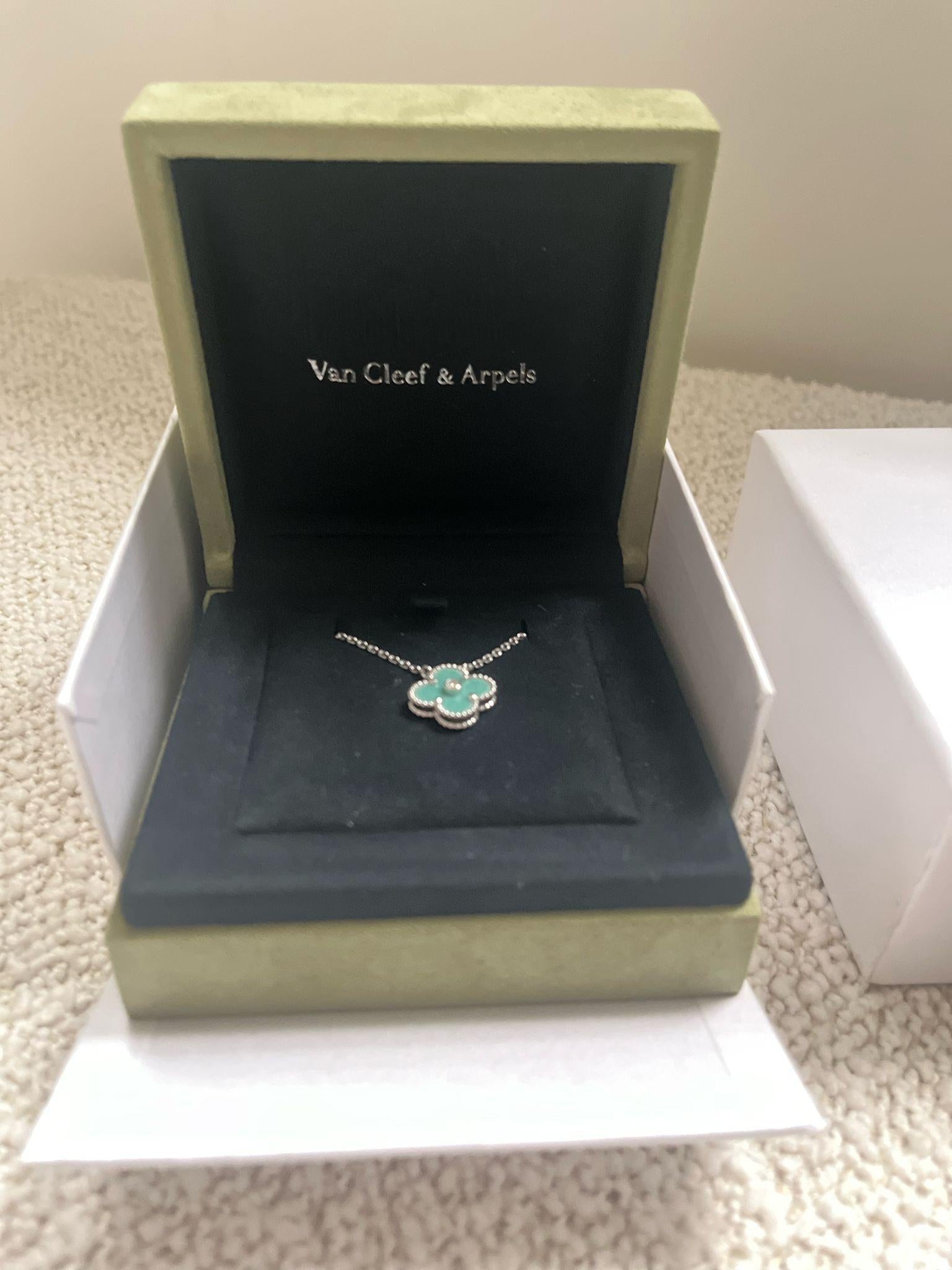 Van Cleef & Arpels White Gold Celadon Green Alhambra 2023 Holiday Pendant