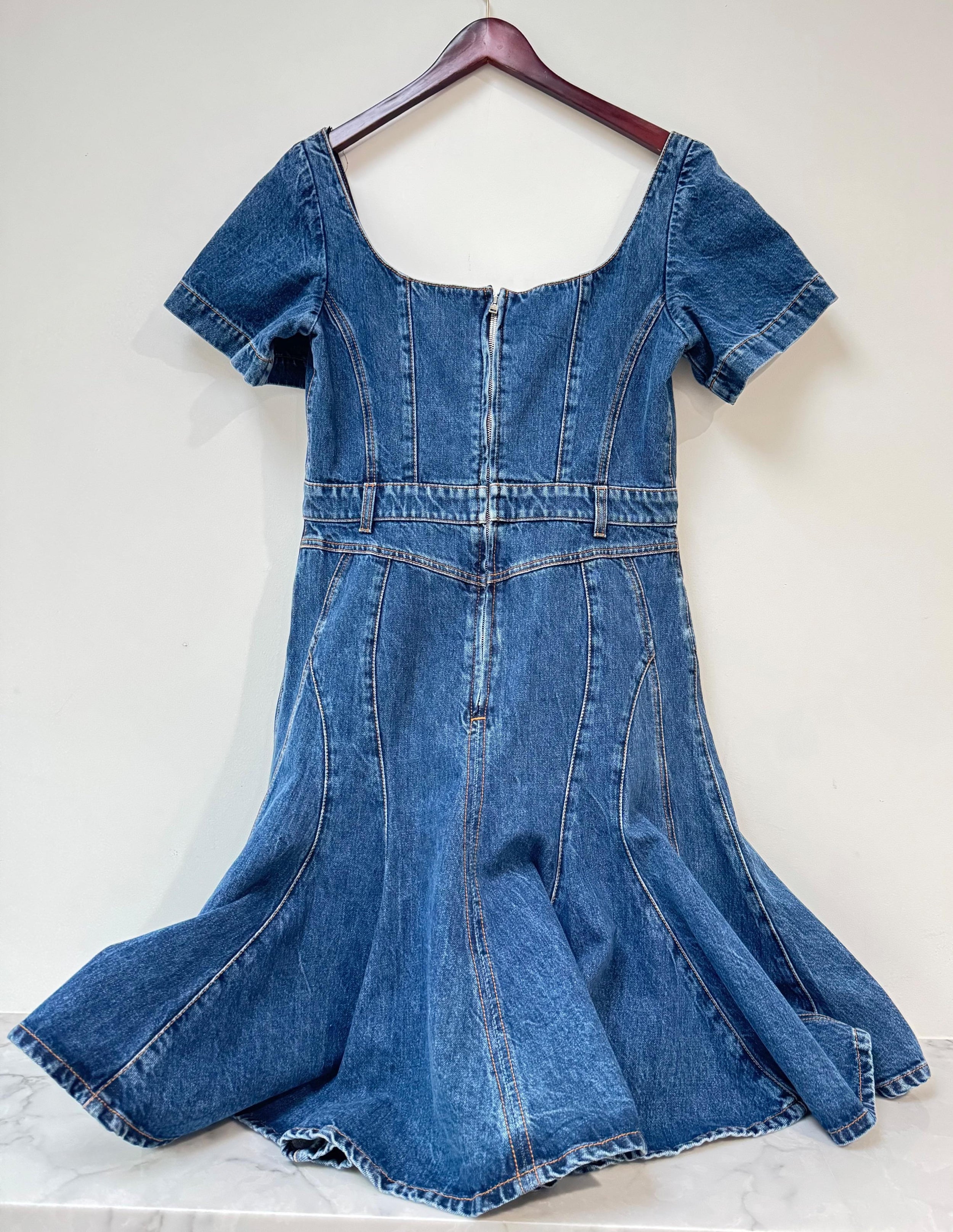 Alexander McQueen Denim Fluted Mini Dress