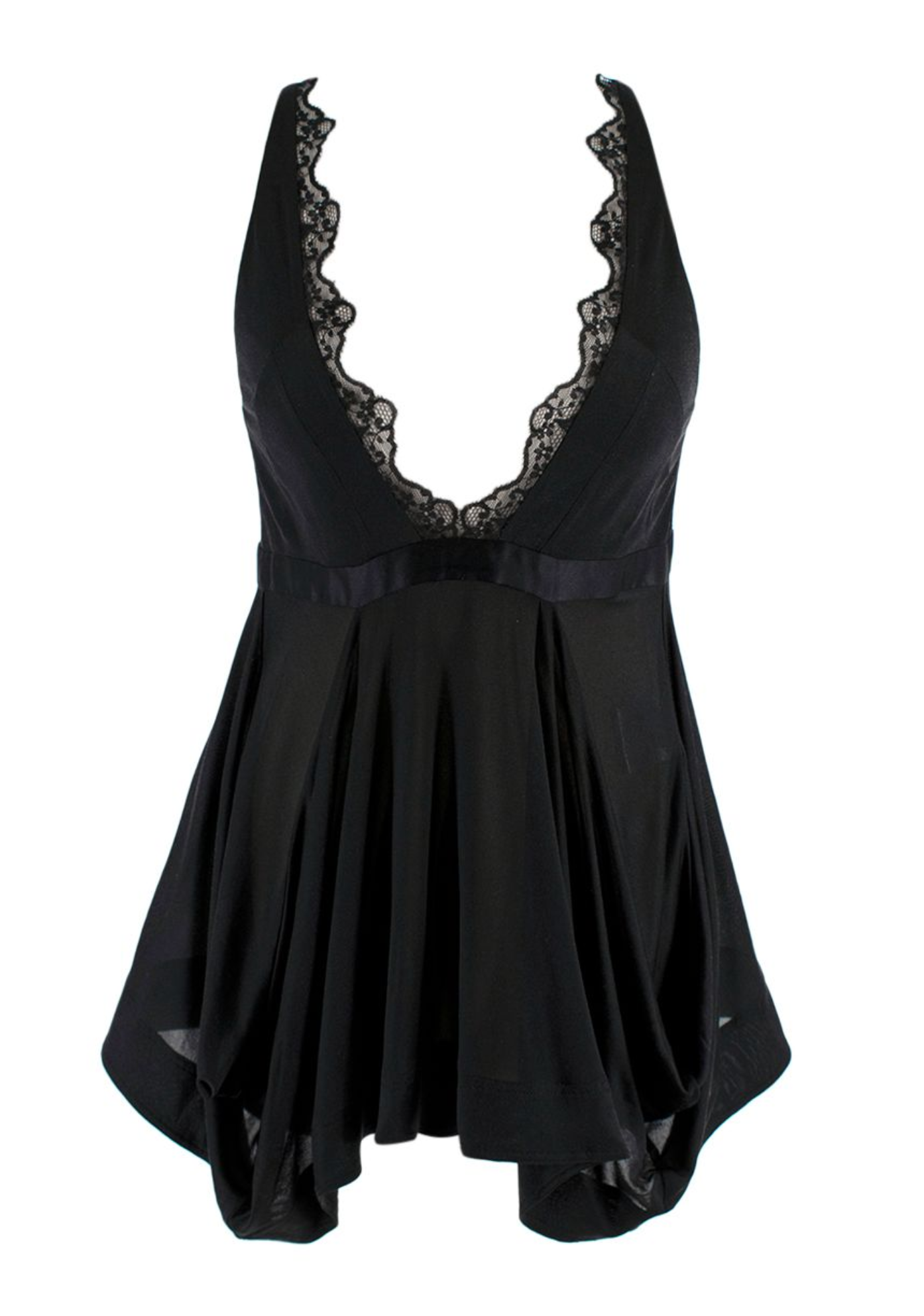 Balenciaga Silk Lace Trimmed Black Plunge Cami Top