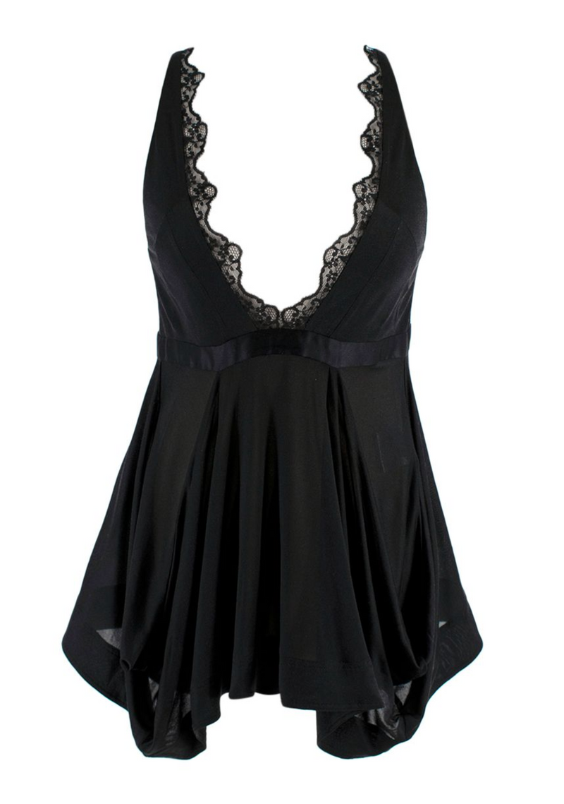 Balenciaga Silk Lace Trimmed Black Plunge Cami Top