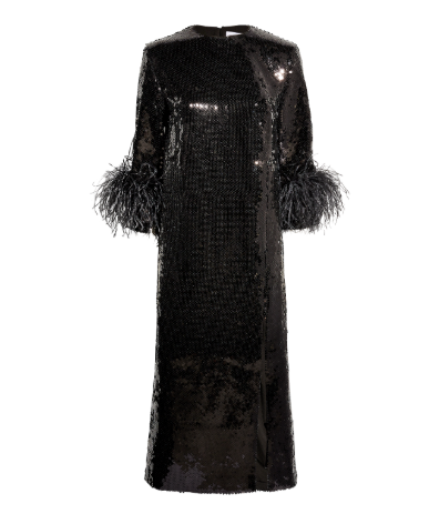16Arlington Billie Feather-trimmed Midi Dress in Sequin