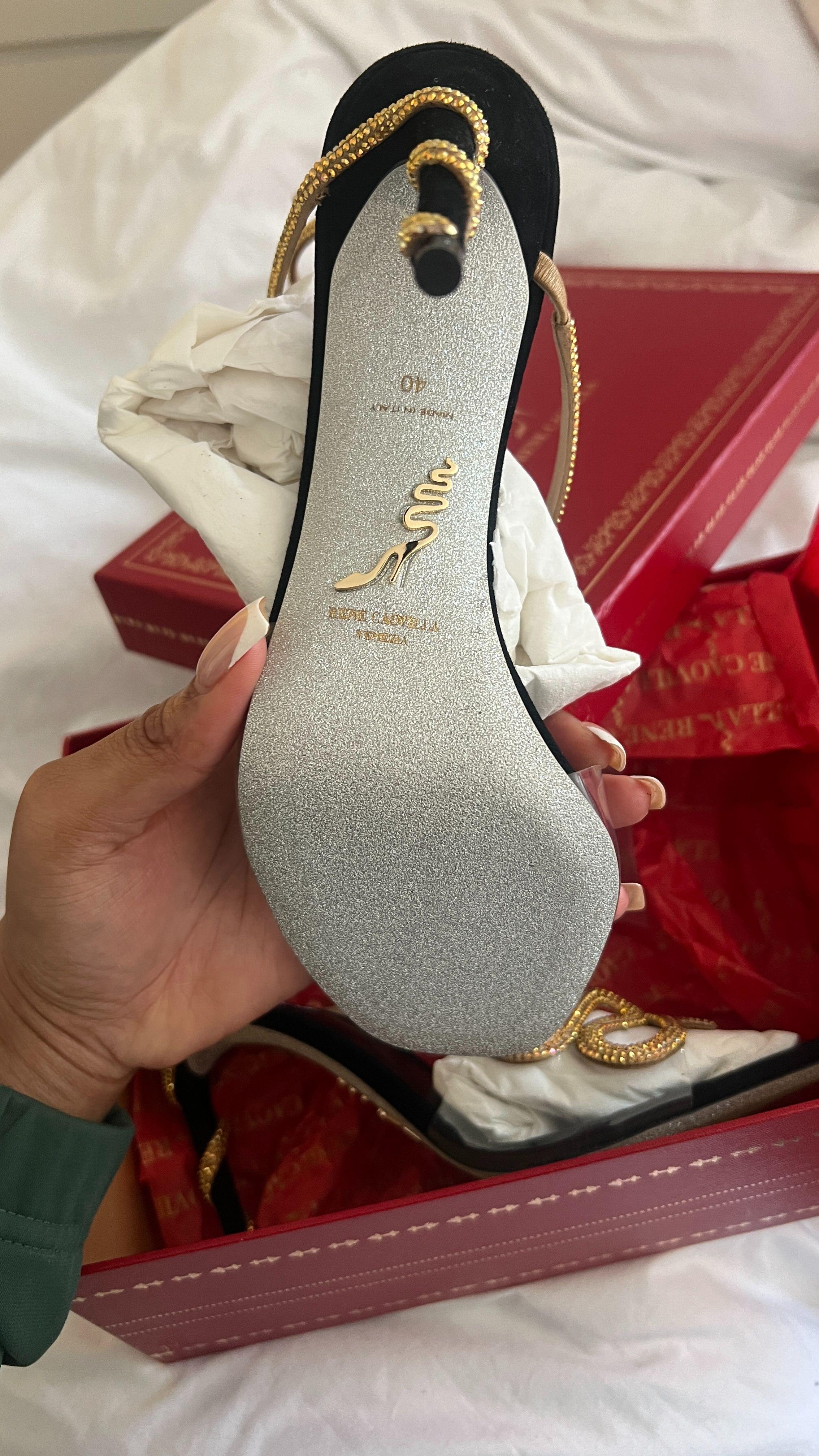 Crystal Embellished Satin Snake Sandals