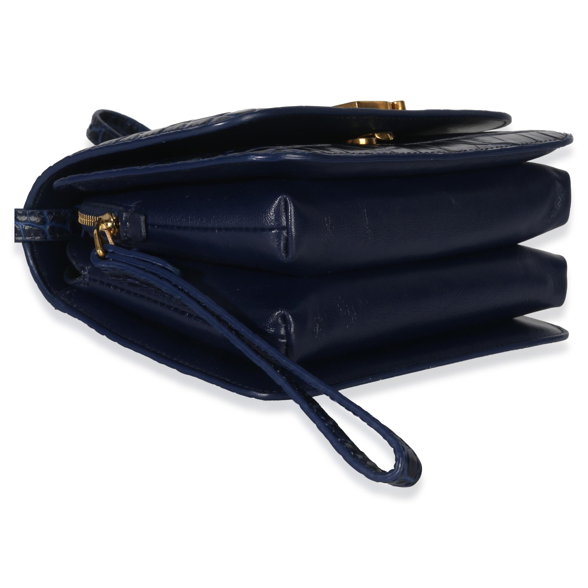 Balenciaga B. Navy Croc Small Shoulder Bag