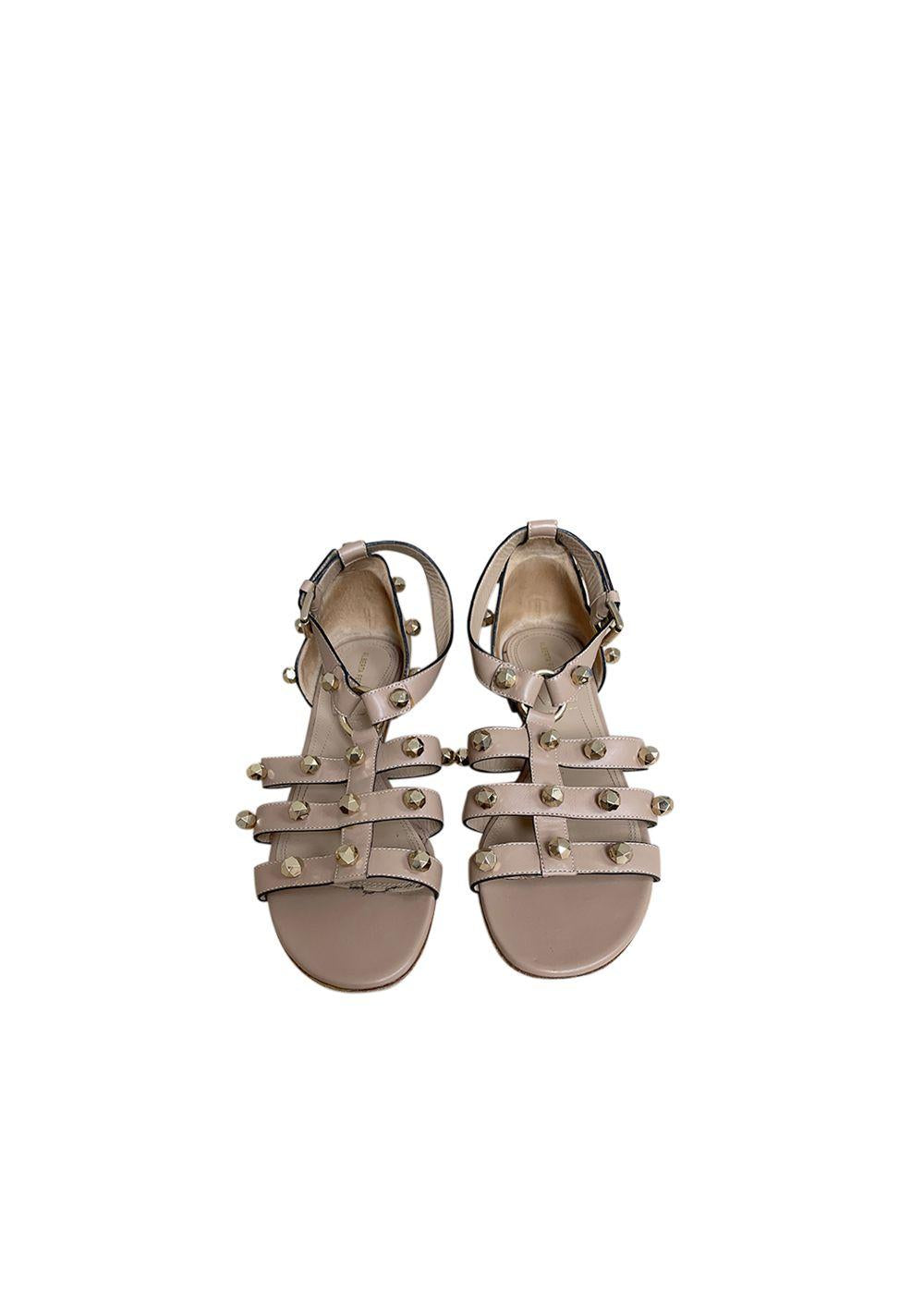 Nude Leather Studded Gladiator Sandals