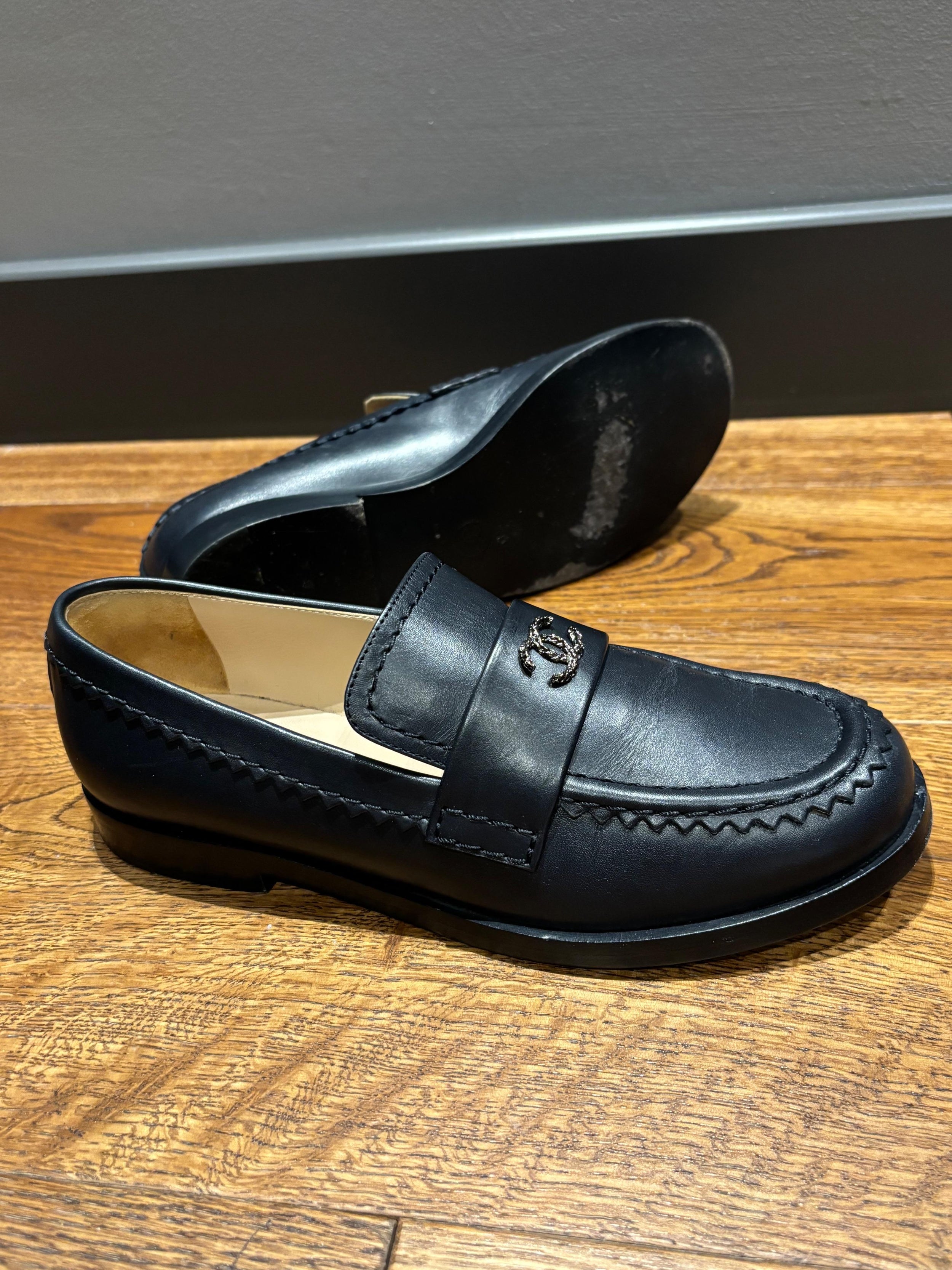 Chanel Navy Leather Moccasins