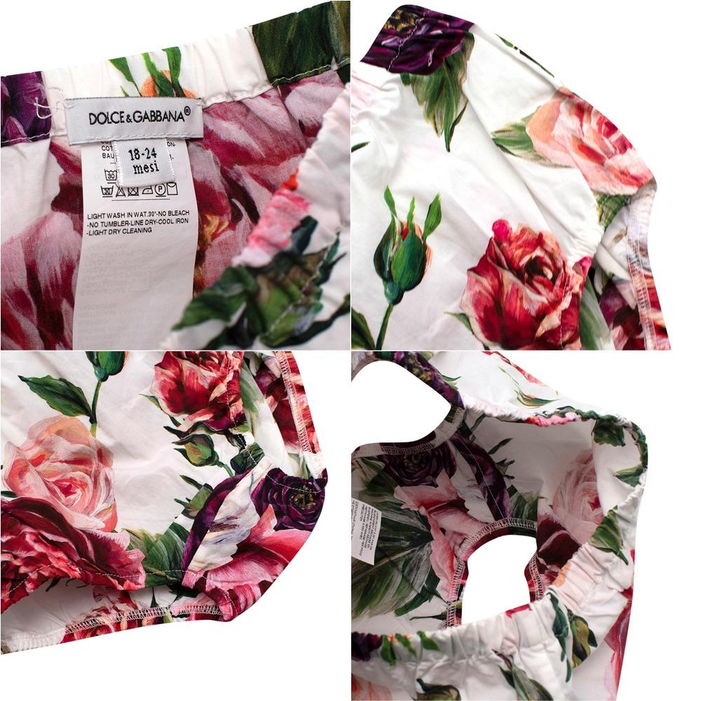 White Rose Print Cotton Dress & Bloomers