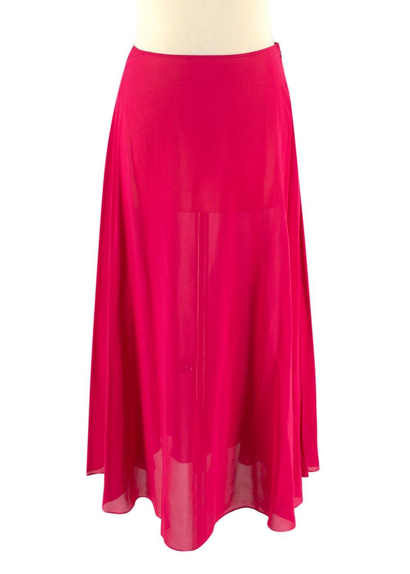 Christian Dior Raspberry Ruffled Tulle Midi Skirt