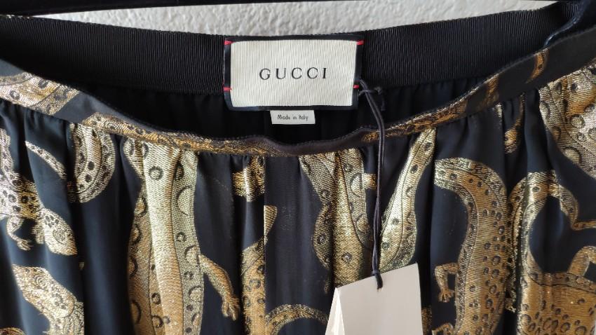Gucci Black & Gold Lizard Jacquard Midi Skirt