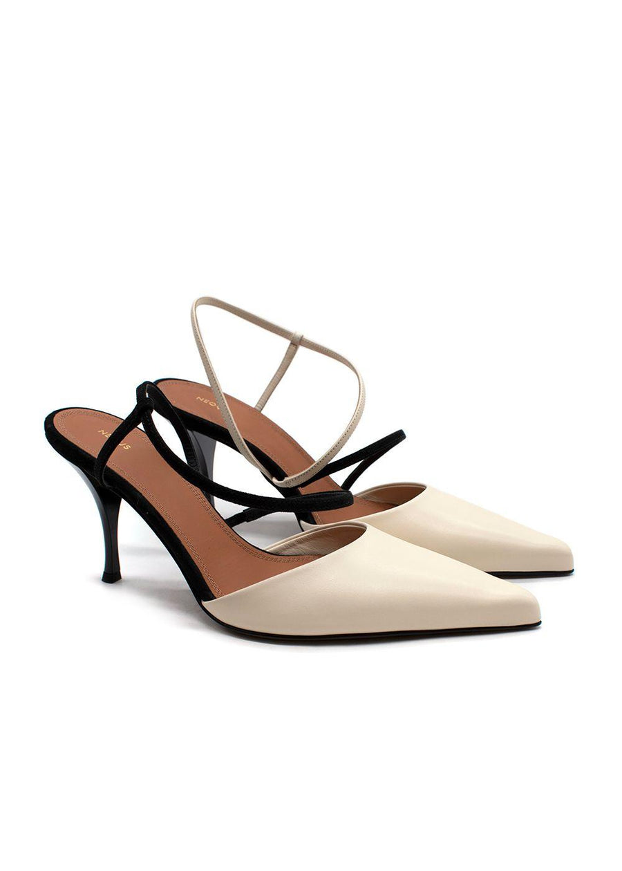 Neous Cream & Black Leather Tangra Pointed Heels
