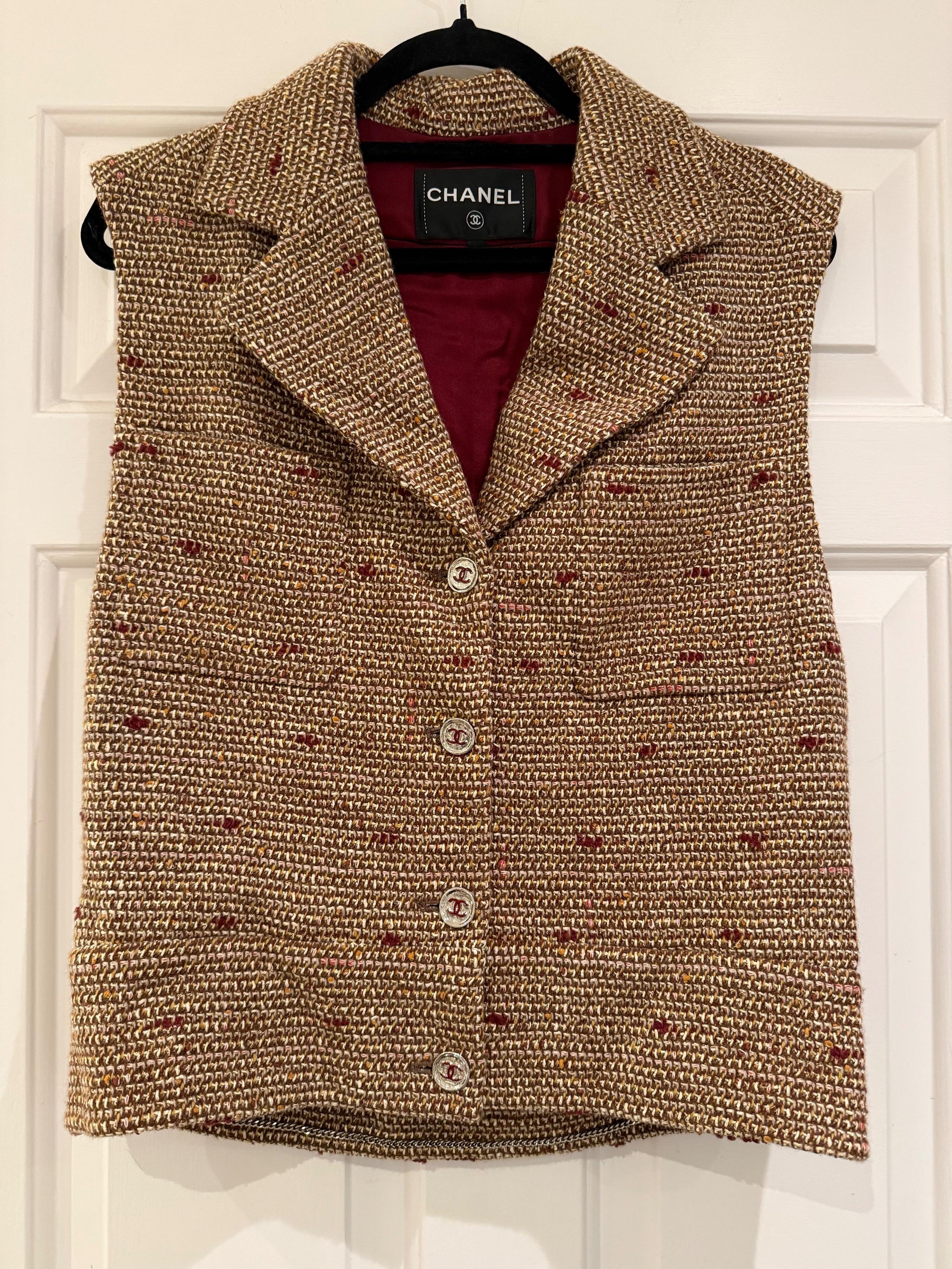 Multi Coloured Tweed Relaxed Style Button Front Vest