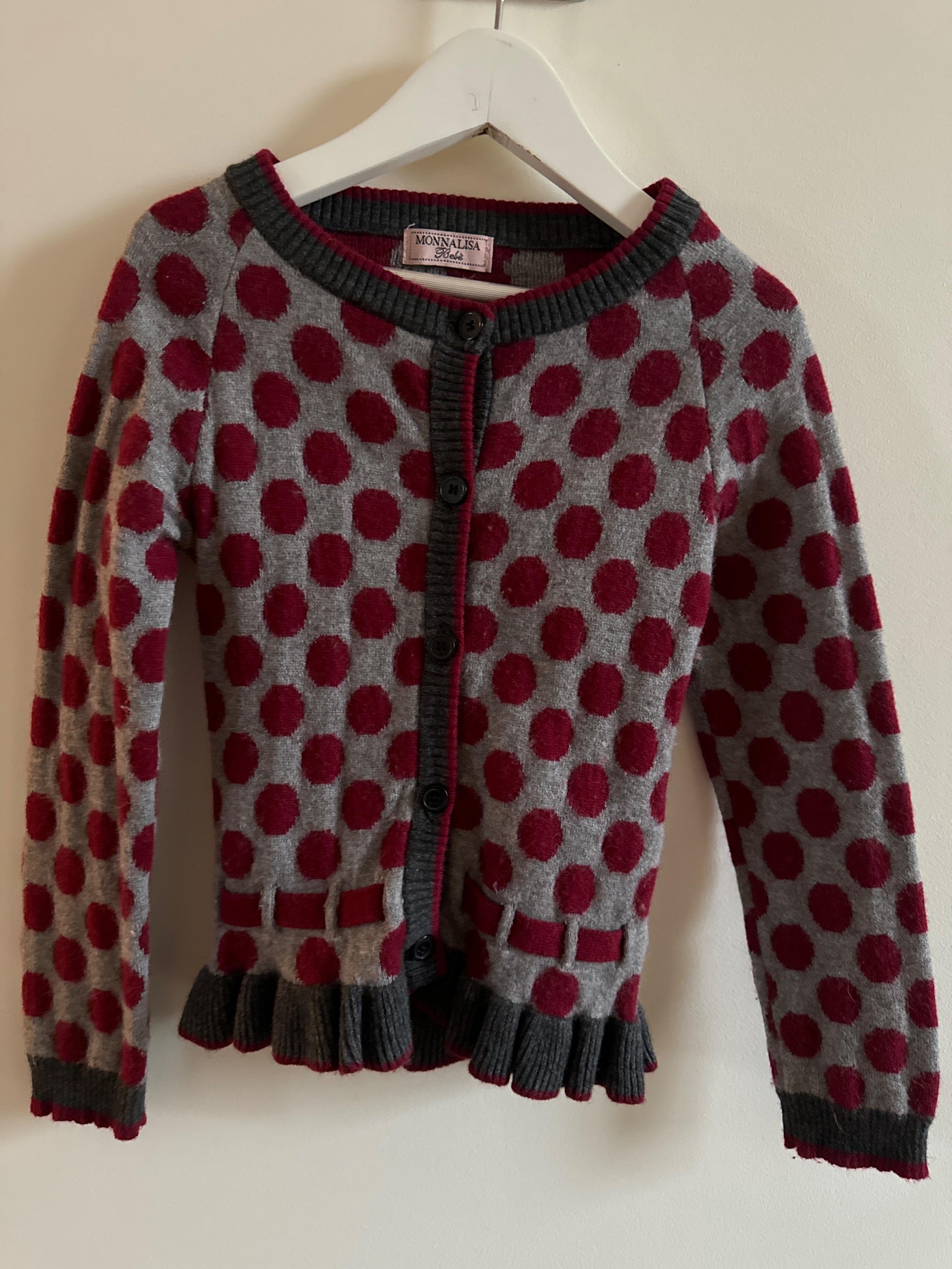 Monnalisa Kid's Grey Polka Dot Wool Cardigan